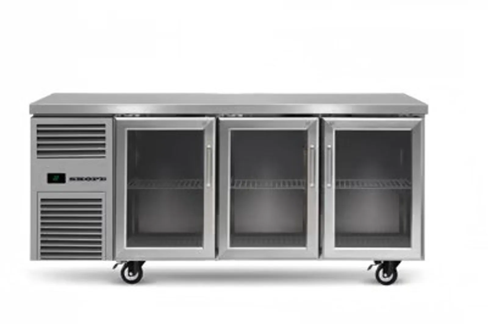 Three Door Glass Under Bench Fridge