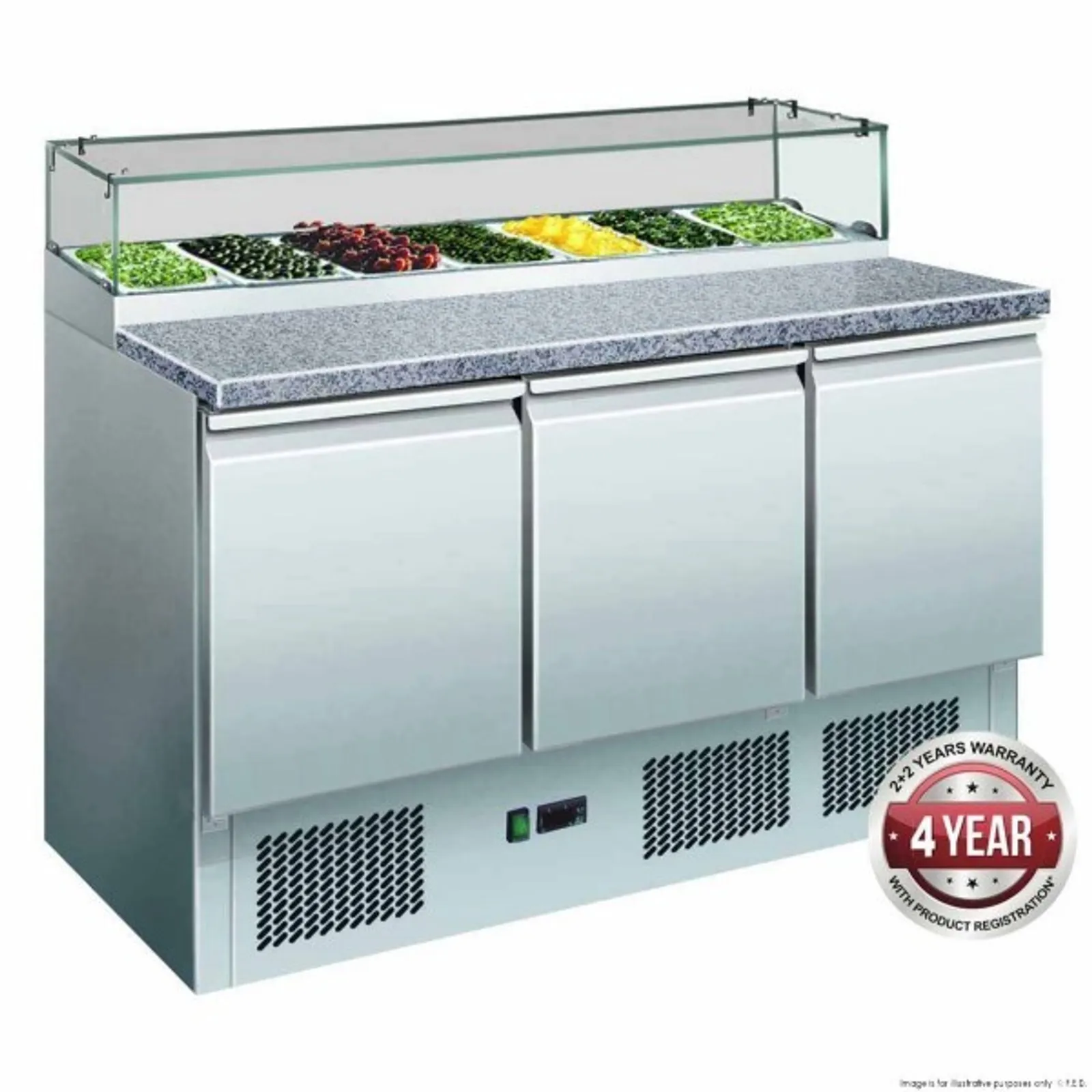 Temperate Thermaster GNS1300E - Three Door Salad Marble Prep Top