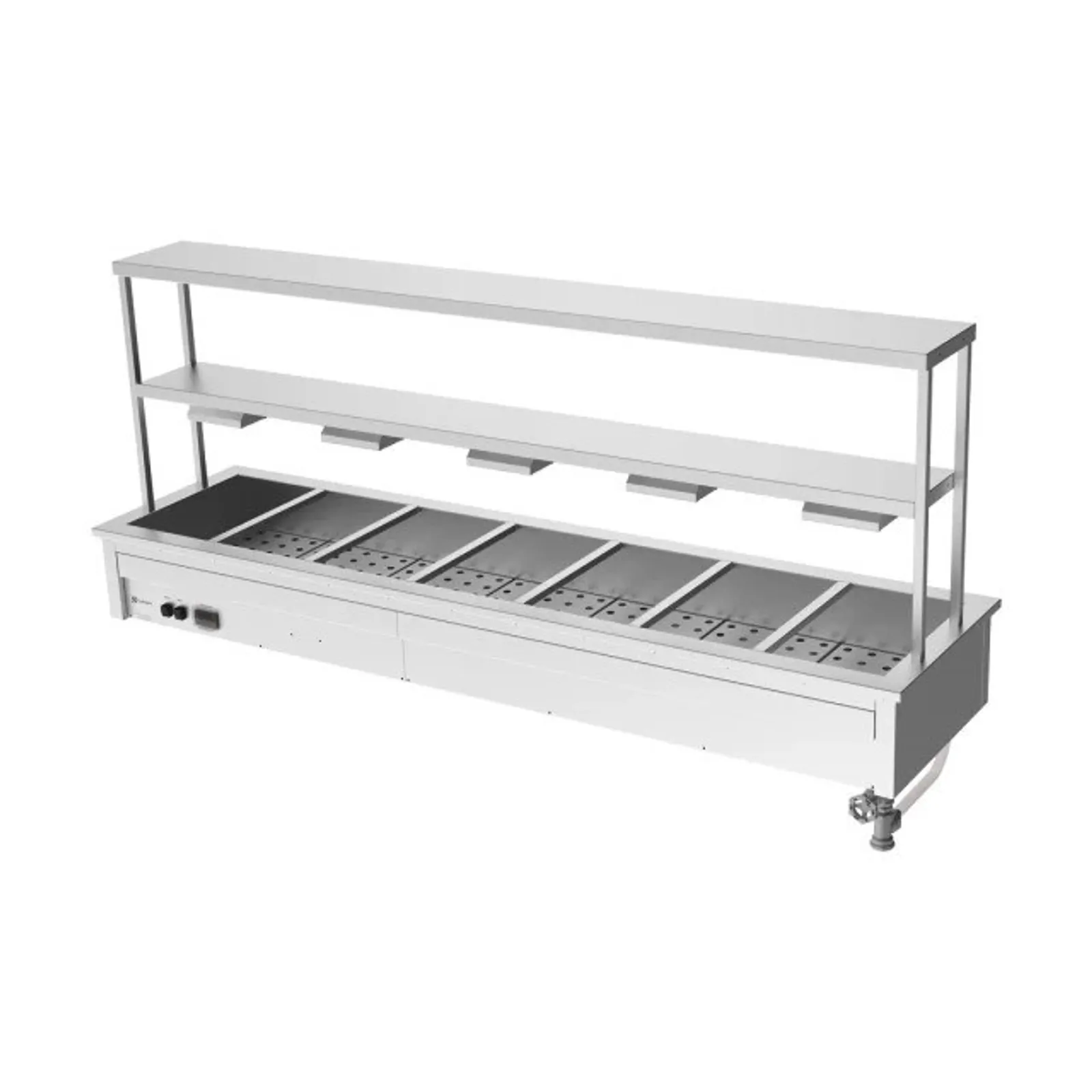 Culinaire CH.BM.D.GDB.7 Drop In Bain Marie with Double Gantry & Heat Lamps to Bottom Shelf - 7 Modules