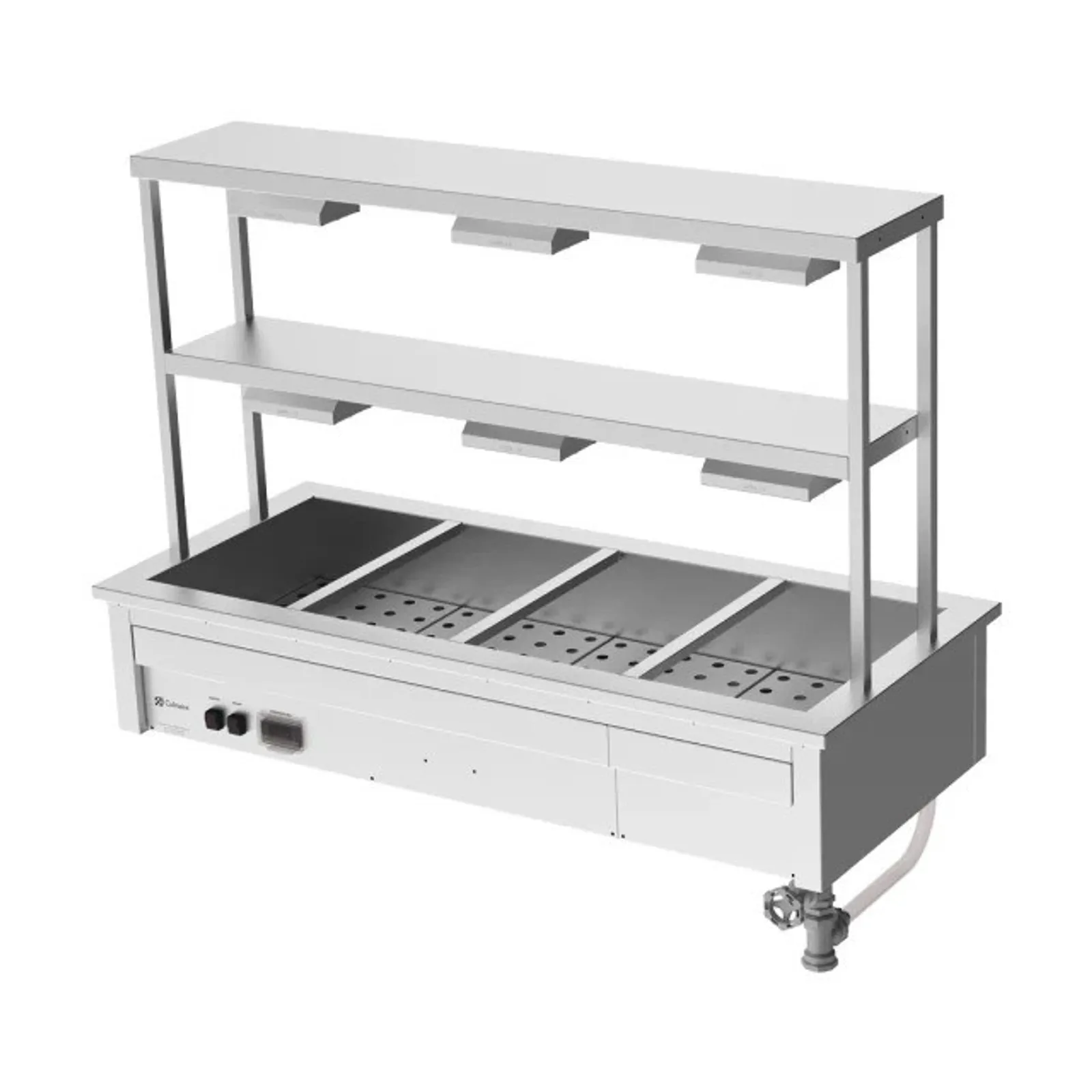 Culinaire CH.BM.D.GDD.4 Drop In Bain Marie with Double Gantry & Heat Lamps to Bottom & Top Shelves - 4 Modules
