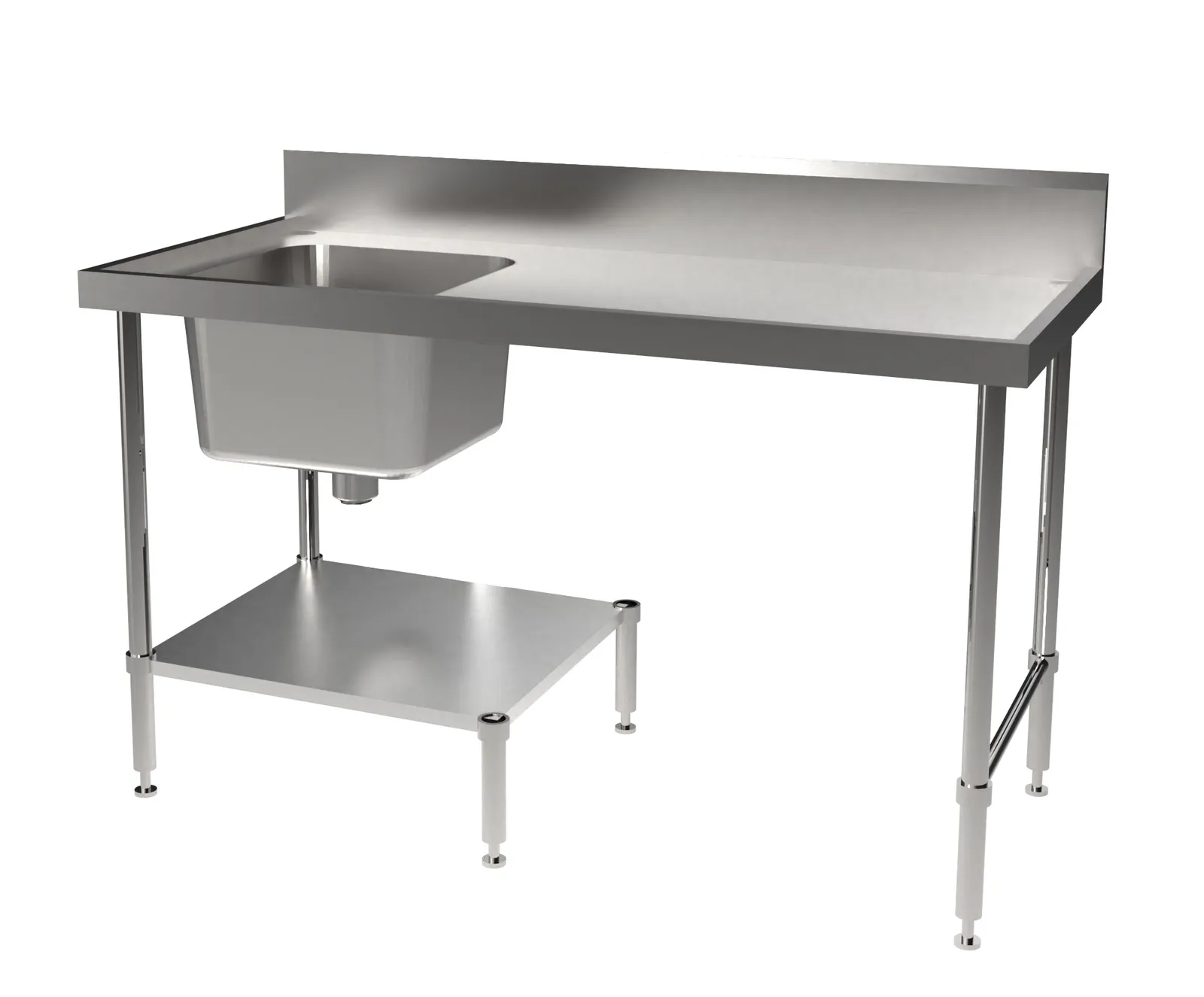 Simply Stainless SS05.7.1500.L.DWB Undercounter Dishwash Bench with Splashback - 1500mm - Left Hand Sink
