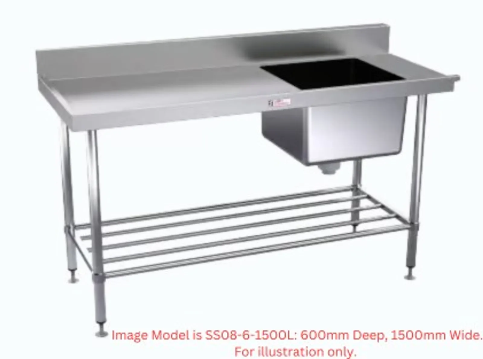 Simply Stainless SS08.1200.L Dishwasher Inlet Bench (600 Series) - 1200mm - Left Hand Inlet