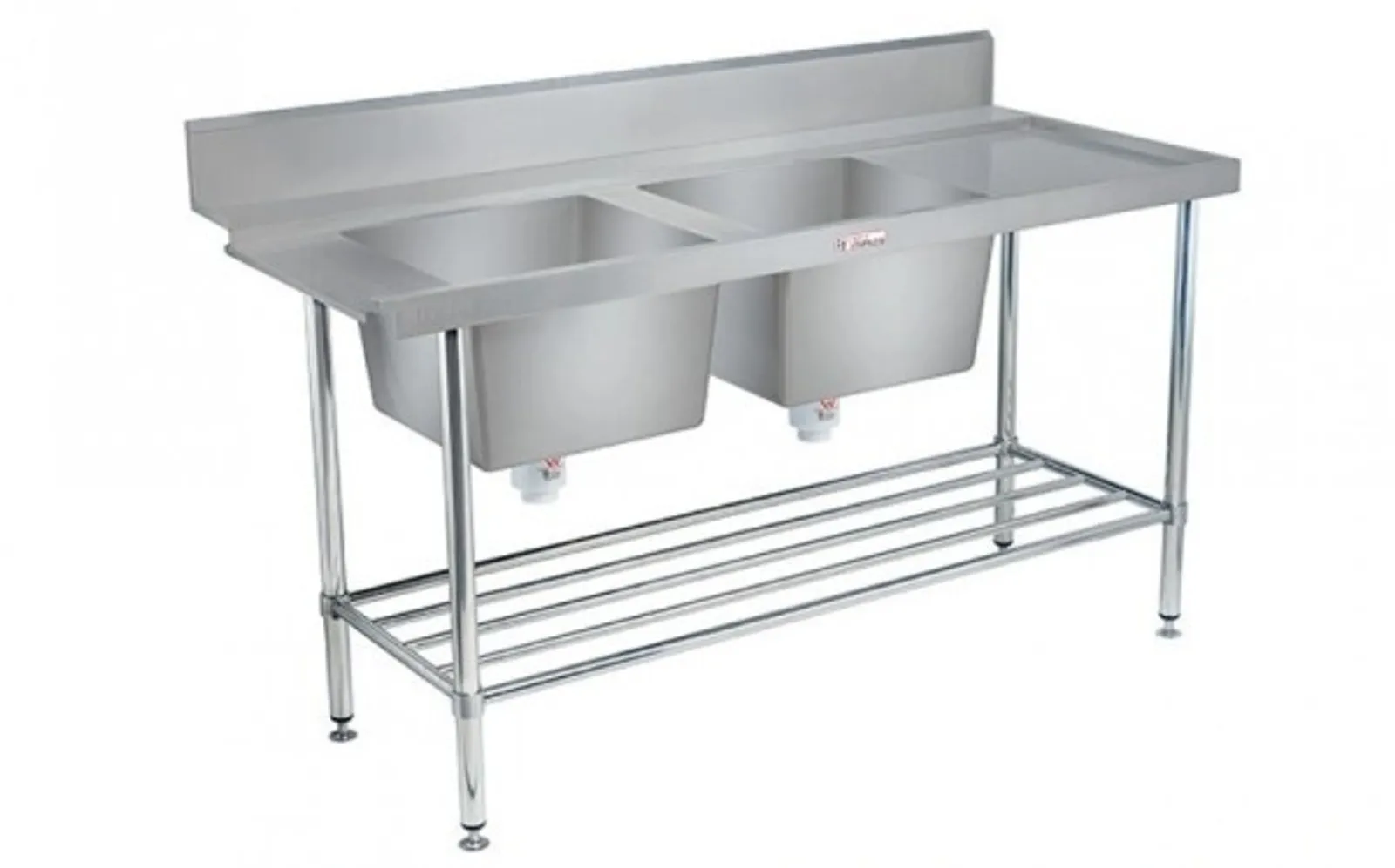 Simply Stainless SS09.1650.DBL Double Sink Dishwasher Inlet Bench (600 Series) - 1650mm -  Left Hand Inlet