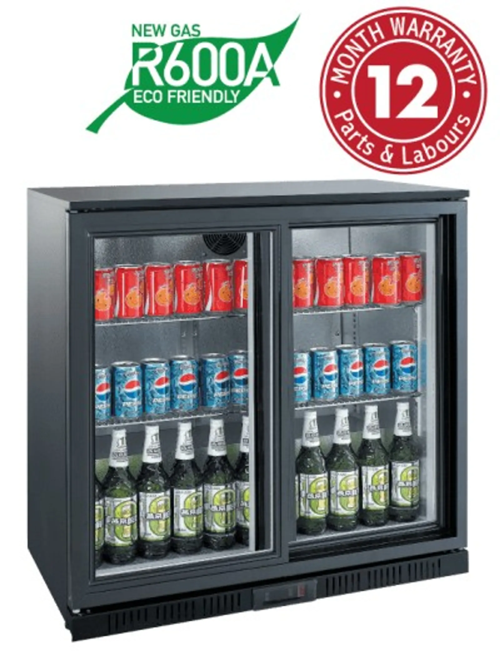 Exquisite UBC210S Two Sliding Doors Backbar Display Refrigerators