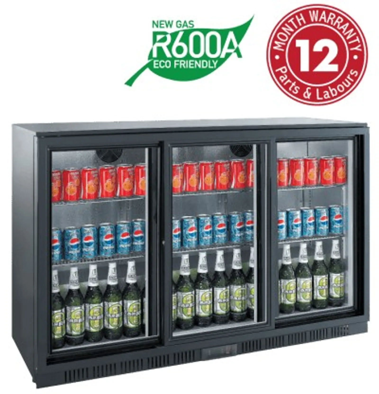 Exquisite UBC330S Three Sliding Doors Backbar Display Refrigerators