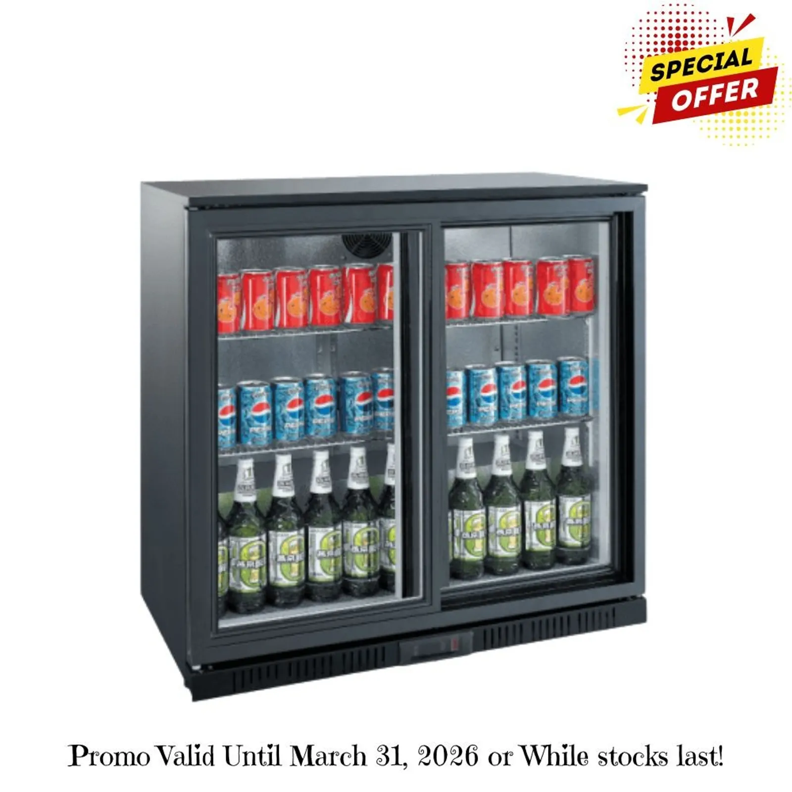 Exquisite UBC210SL Two Sliding Doors Backbar Display Refrigerators, Low Height