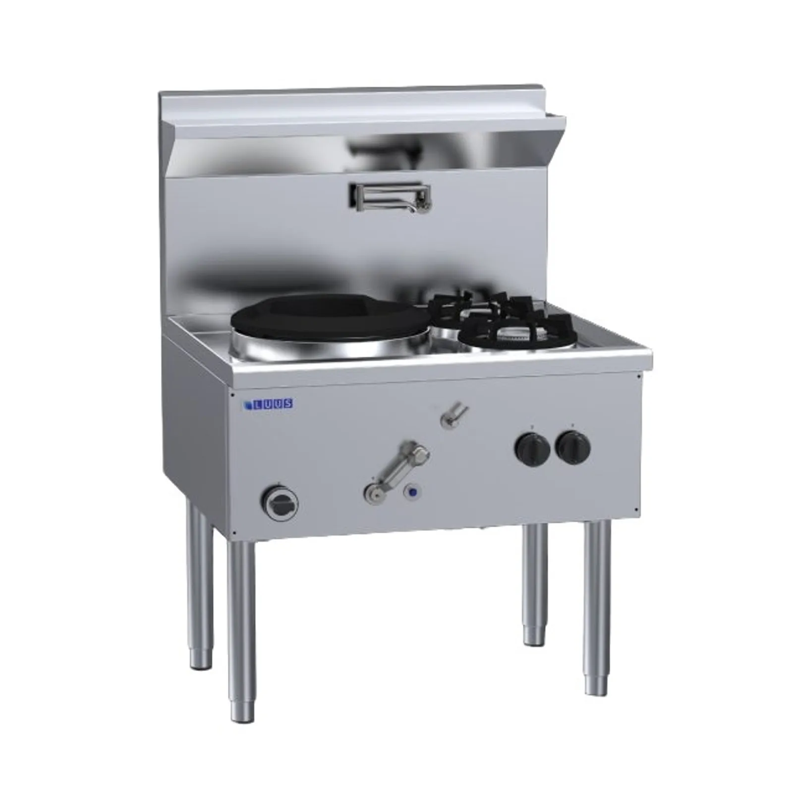 LUUS WZ-1C2B Compact Waterless Wok - 1 Chimney & 2 Open Burners