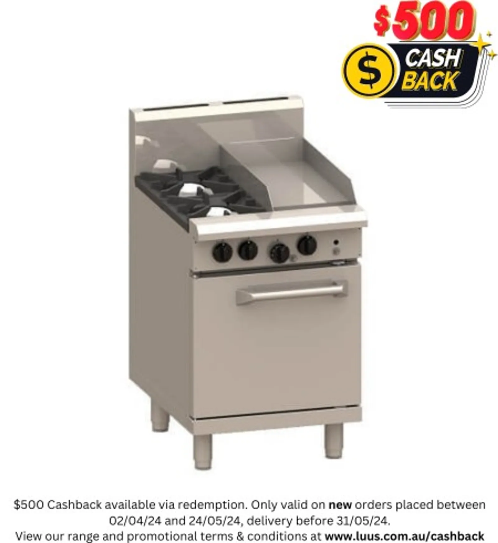 LUUS RS-2B3P - 2 Burners, 300 Wide Griddle & Oven