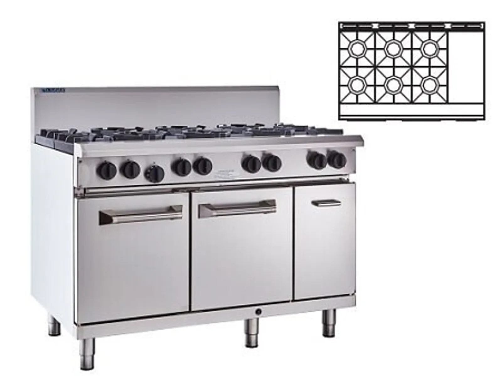 LUUS RS-6B3P - 6 Burner, 300 Wide Griddle & Oven