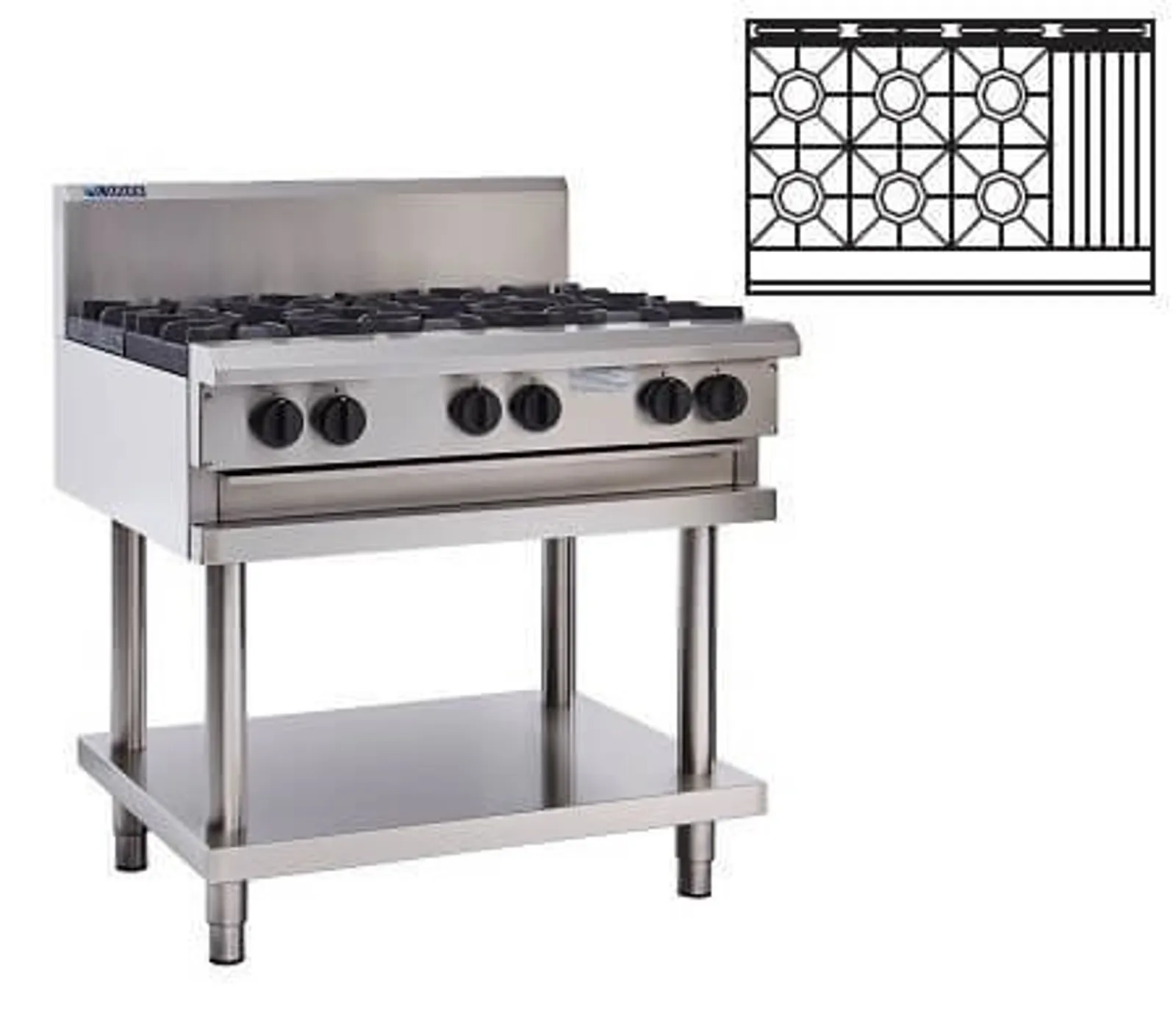 LUUS CS-6B3C - 6 Burner + 300 Wide Chargrill Cooktop