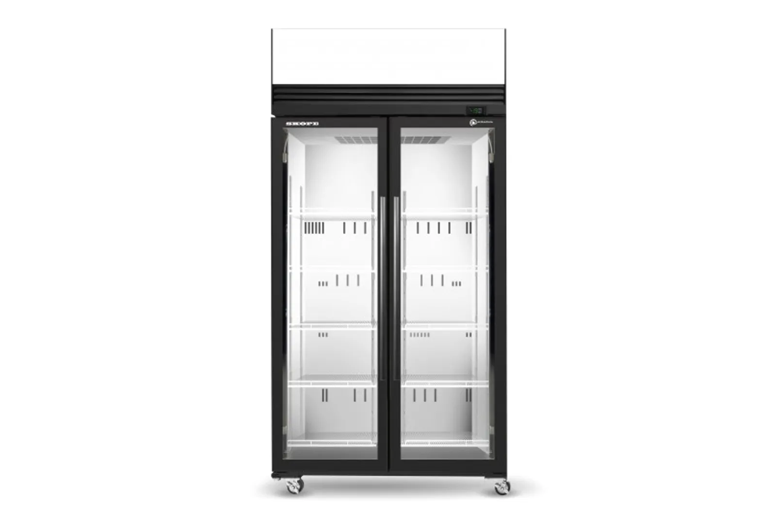 SKOPE SKFT1000N-AC - 2 Glass Door Upright Display Freezer, Lit Sign