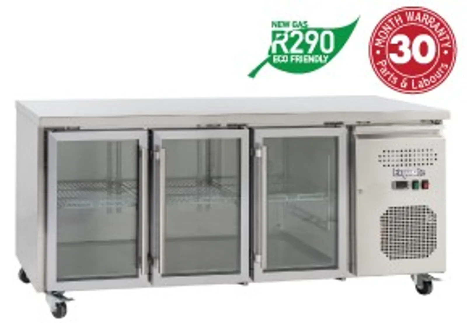 Exquisite SSC400G - Three Glass Doors Underbench Fridge Slimline 386L