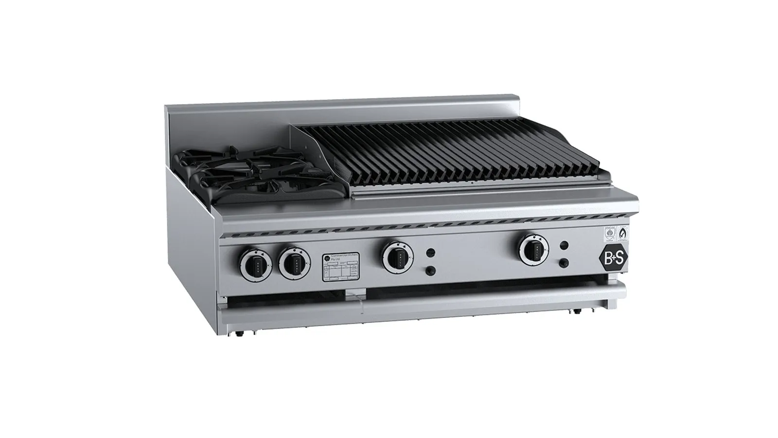 B+S Black BT-SB2-CBR6BM - Combination 2 Open Burners 600mm Char Broiler Bench Mounted