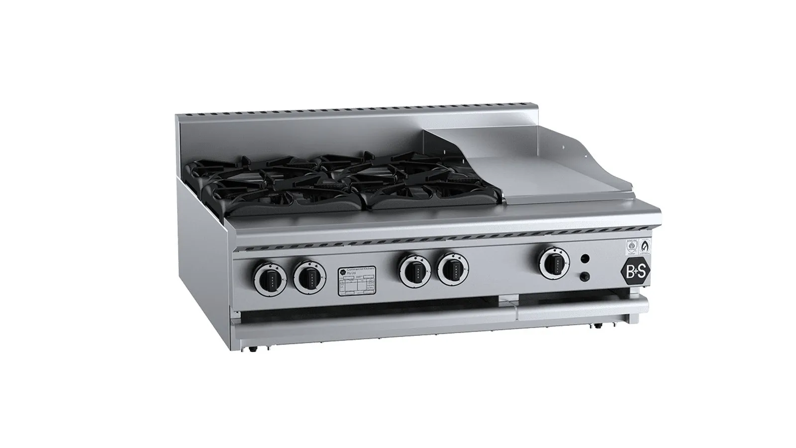 B+S Black BT-SB4-GRP3BM - Combination 4 Open Burners 300mm Grill Plate Bench Mounted