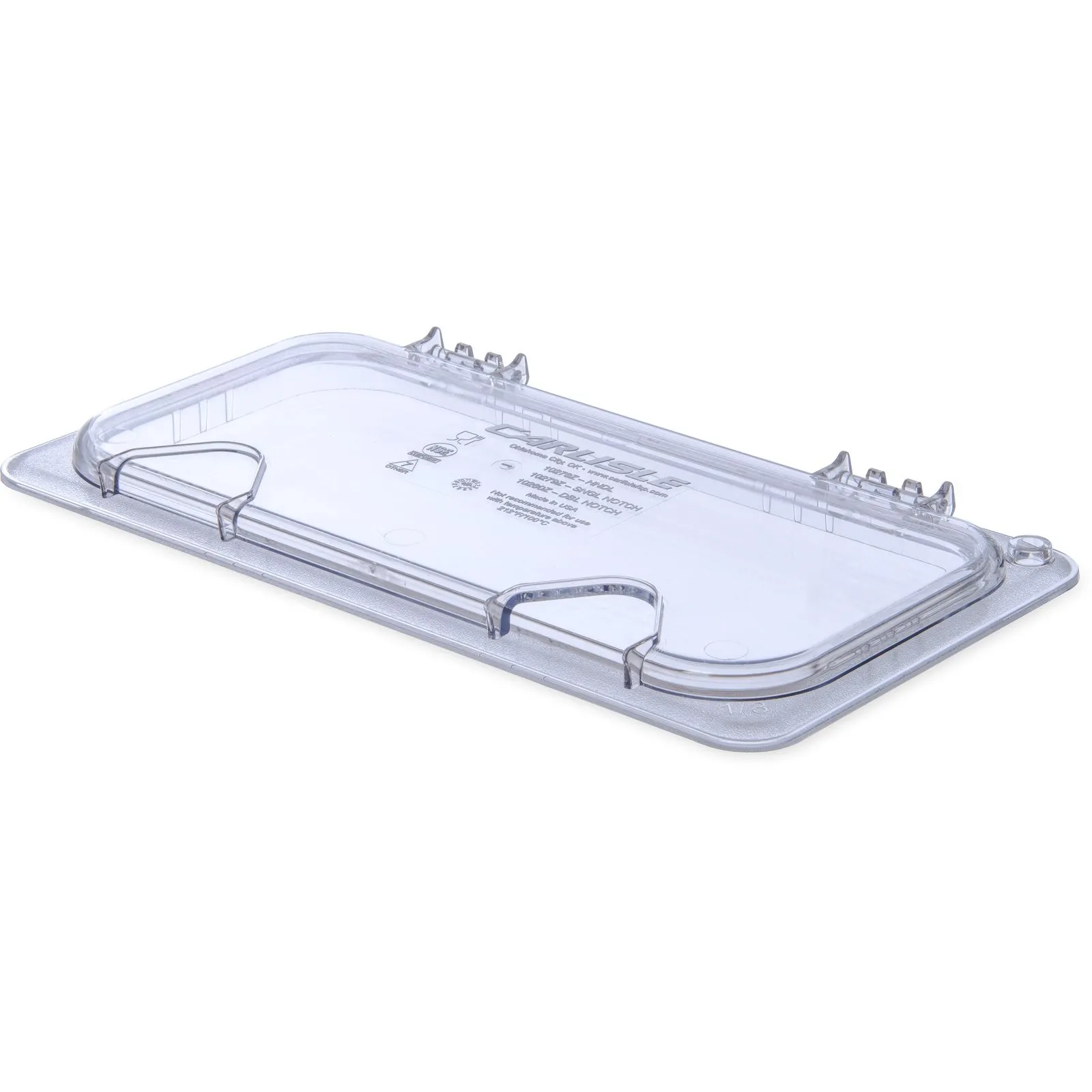 Carlisle 10279Z07 - StorPlus EZ Access Hinged Notched Universal Food Pan Lid 1/3 Size - Clear