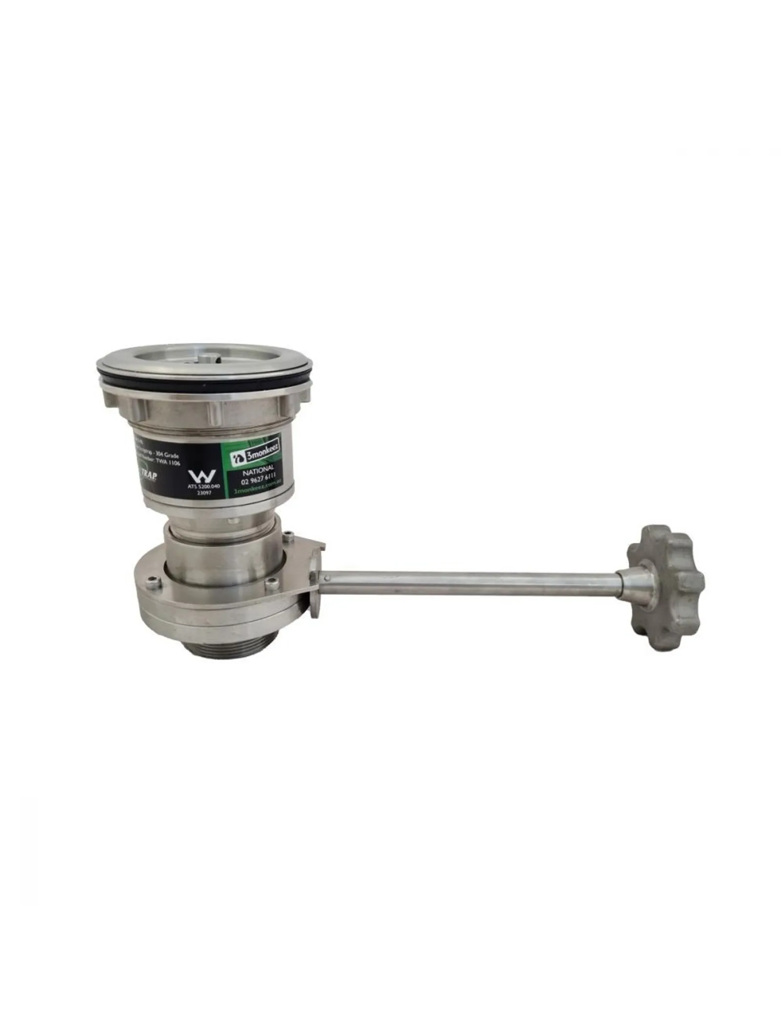 3Monkeez SCRAP-C-90 - Cast Stainless Sink Waste Arrestor with Shut Off Valve (90mm)