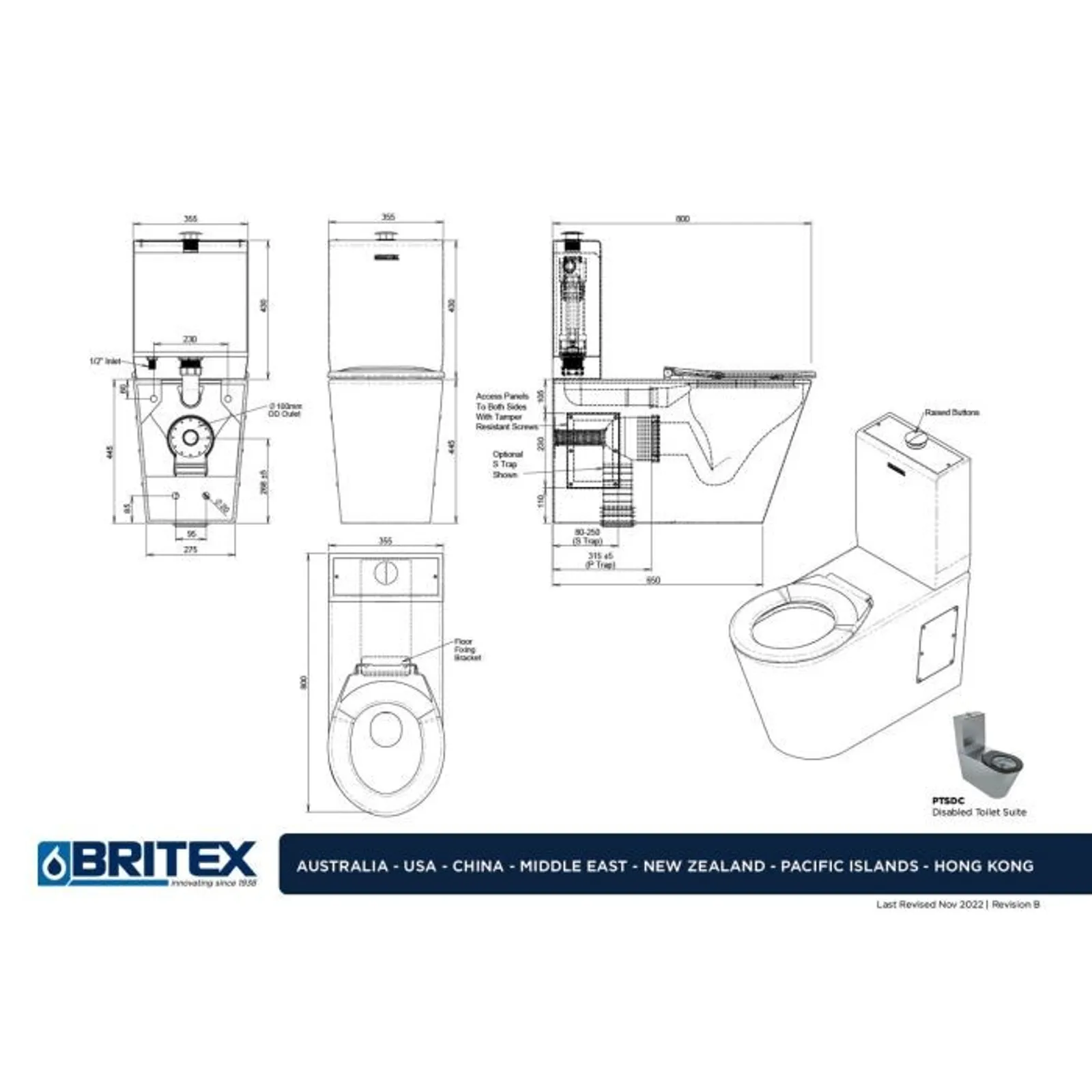 Britex PTSDCS - Accessible Toilet Suite S-Trap