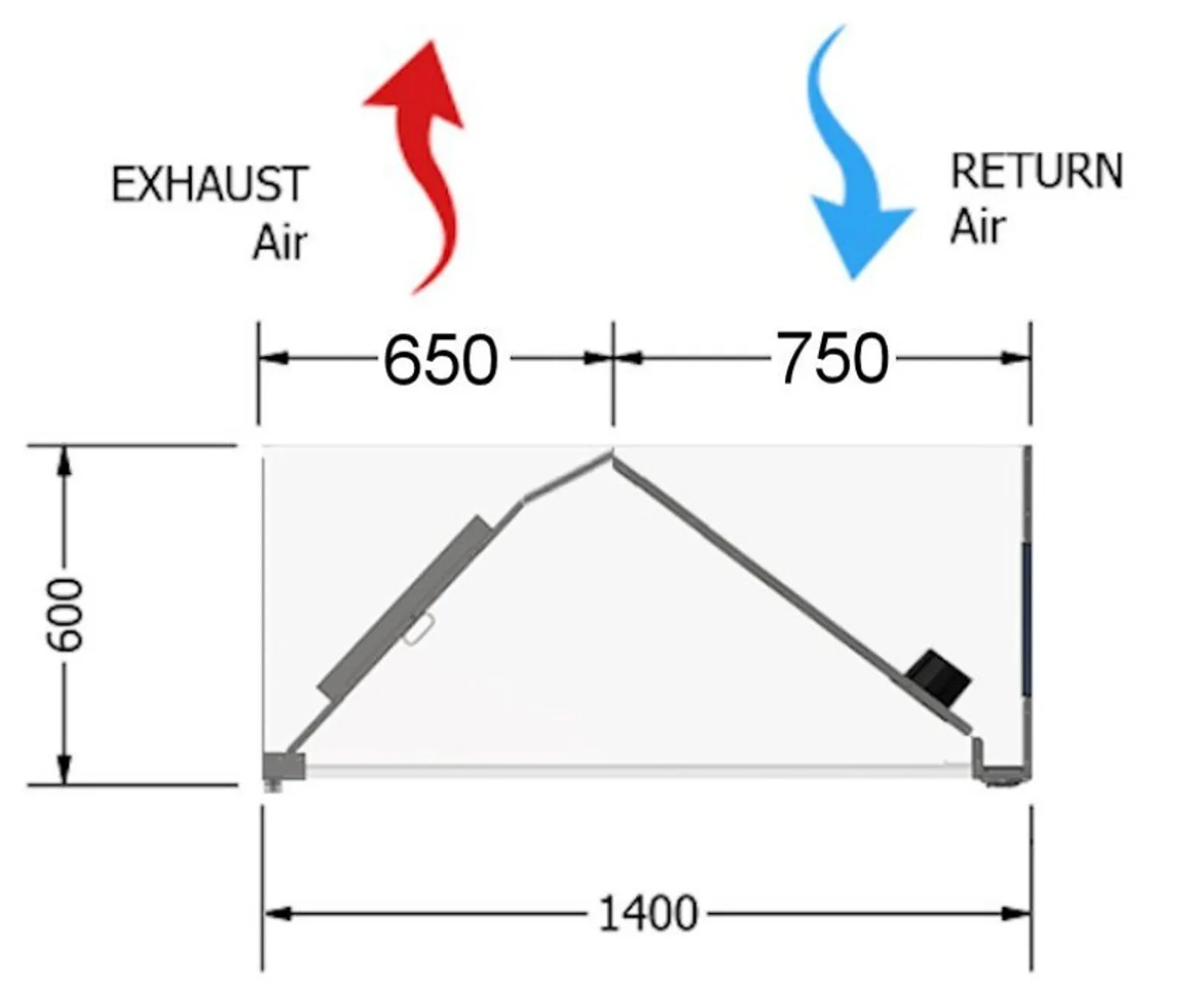Xtractair XLV-3014 - Low Velocity Commercial Kitchen Exhaust Canopy (3000W x 1400D x 600H)