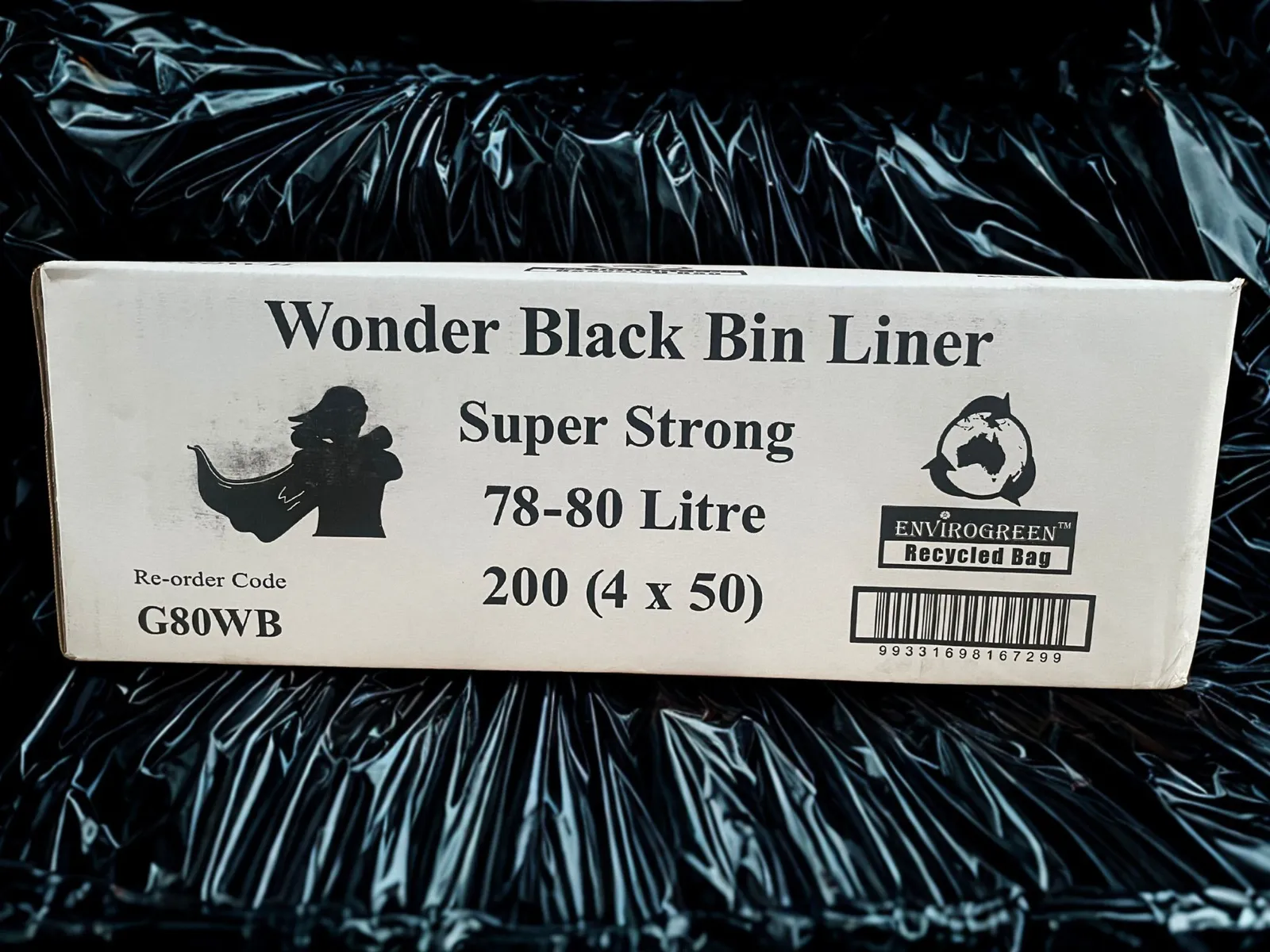 MaxValu G80WB - 78-80L Bin Liners Cafe & Restaurant Garbage Bags, 4x50, 200pcs/carton