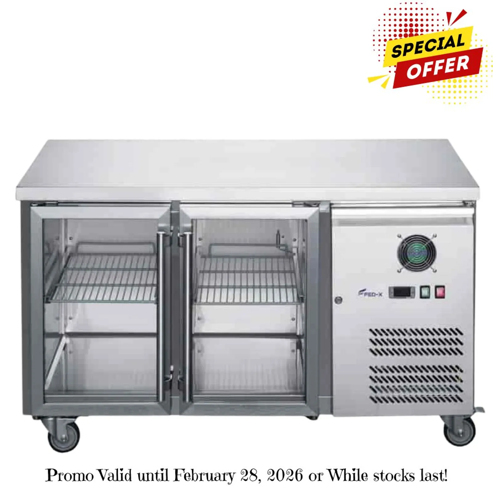 FED-X XUB7C13G2V - 2 Glass Door Bench Fridge