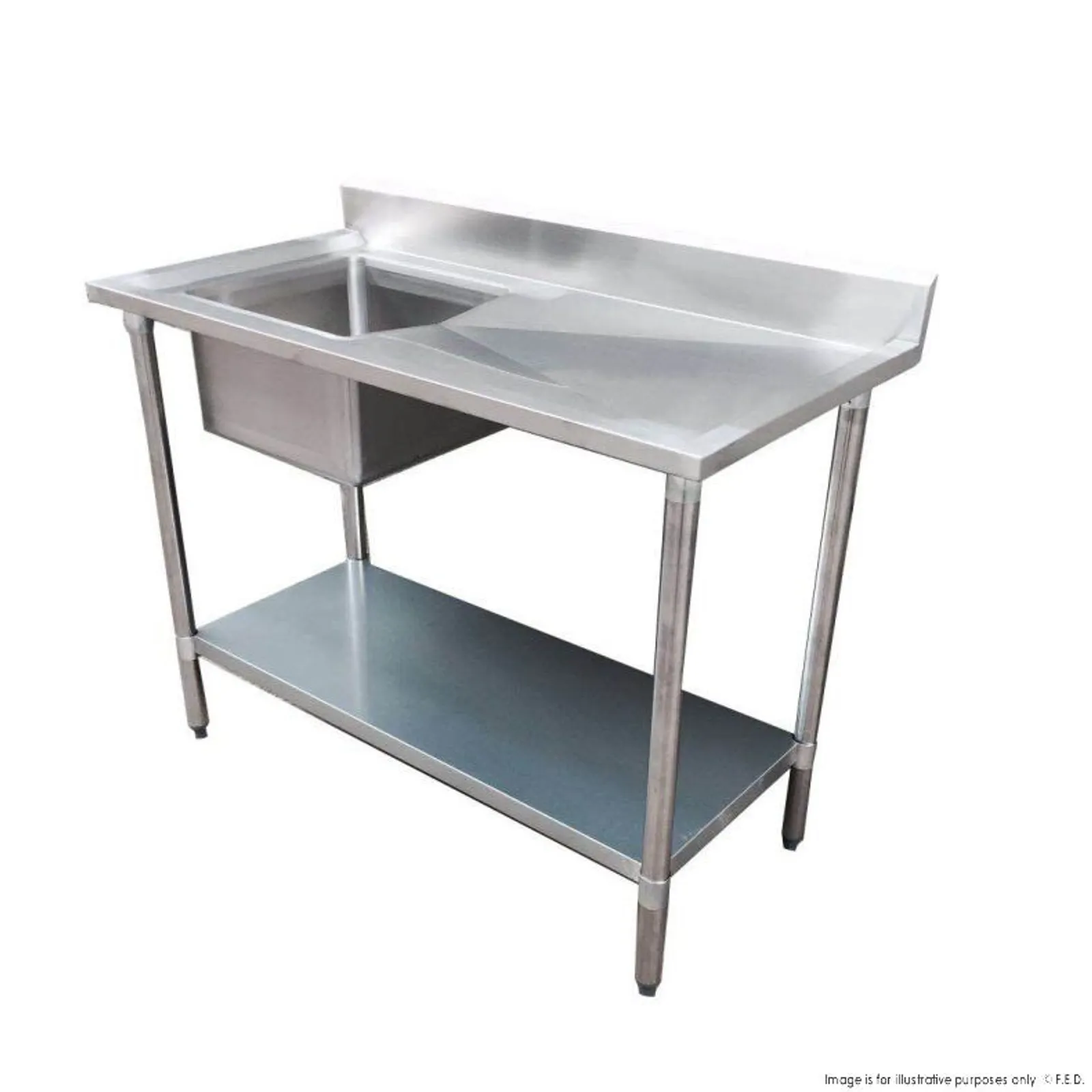 Modular Systems 1200-6-SSBL - Economic 304 Grade SS Left Single Sink Bench 1200x600x900 with 400x400x250 sink