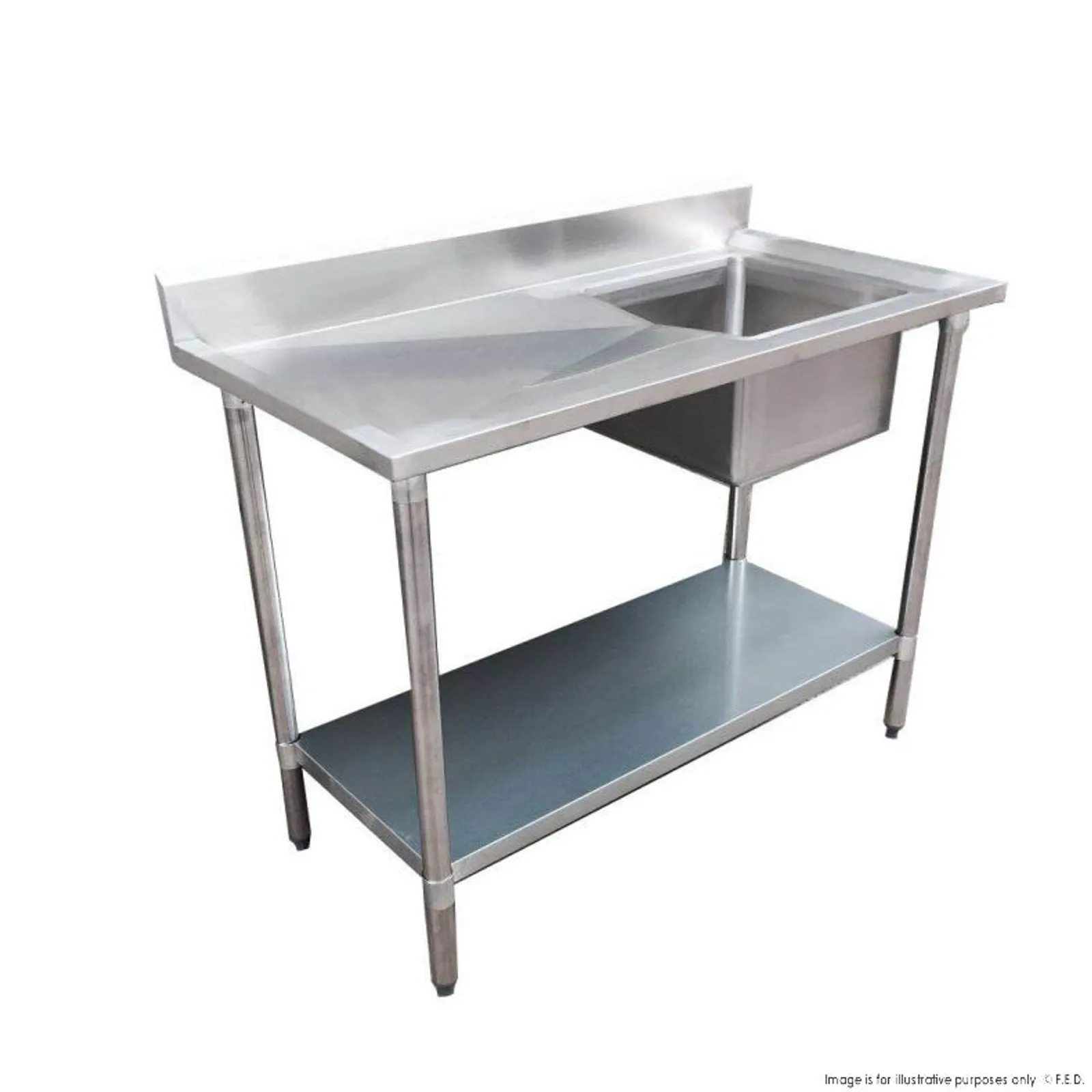 Modular Systems 1200-7-SSBR - Economic 304 Grade SS Right Single Sink Bench with sink