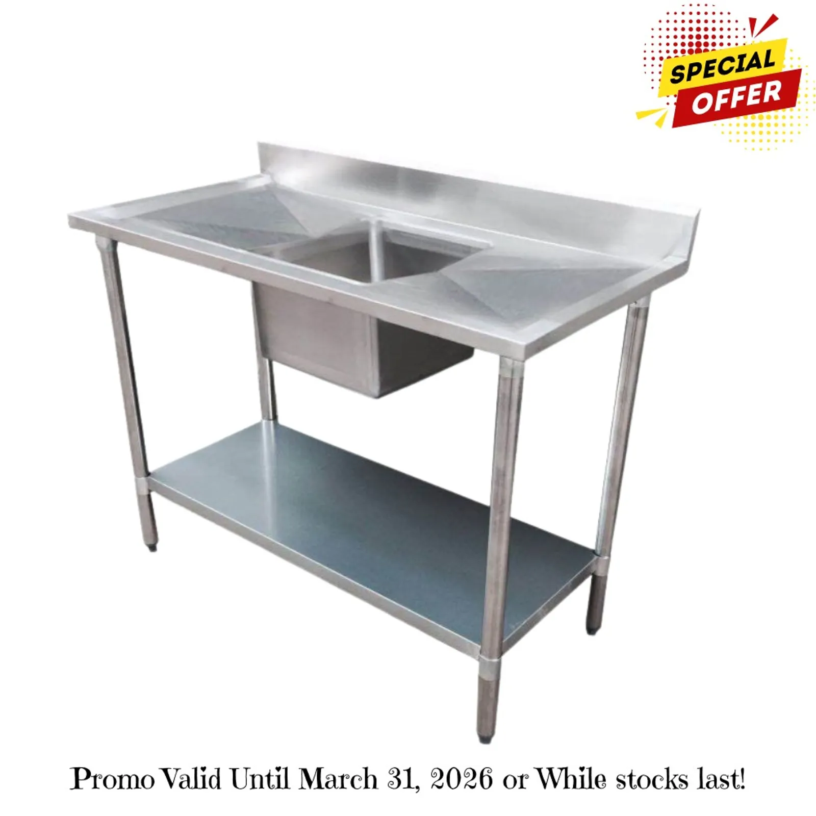 Modular Systems 1500-6-SSBC - Economic 304 Grade SS Centre Single Sink Bench 1500x600x900 with 500x400x250 sink