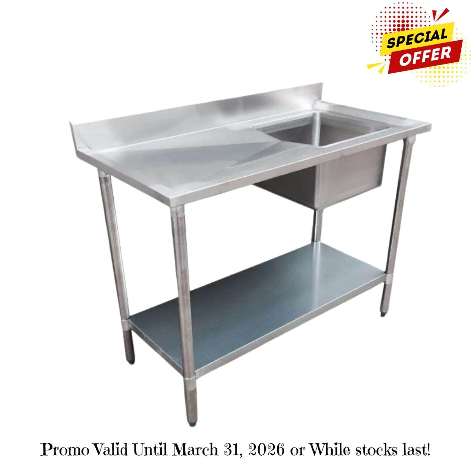 Modular Systems 1500-7-SSBR - Economic 304 Grade SS Right Single Sink Bench 1500x700x900 with 500x400x250 sink