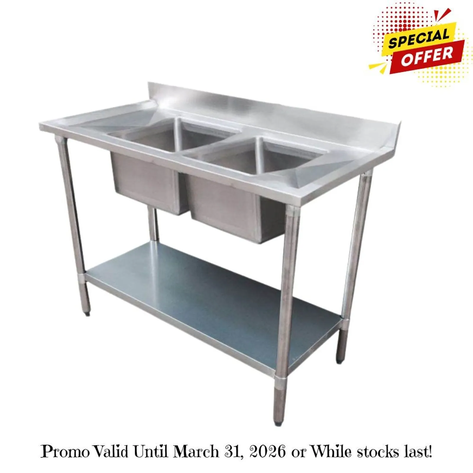 Modular Systems 1800-7-DSBC - Economic 304 Grade SS Centre Double Sink Bench 1800x700x900 with two 610x400x250 sinks