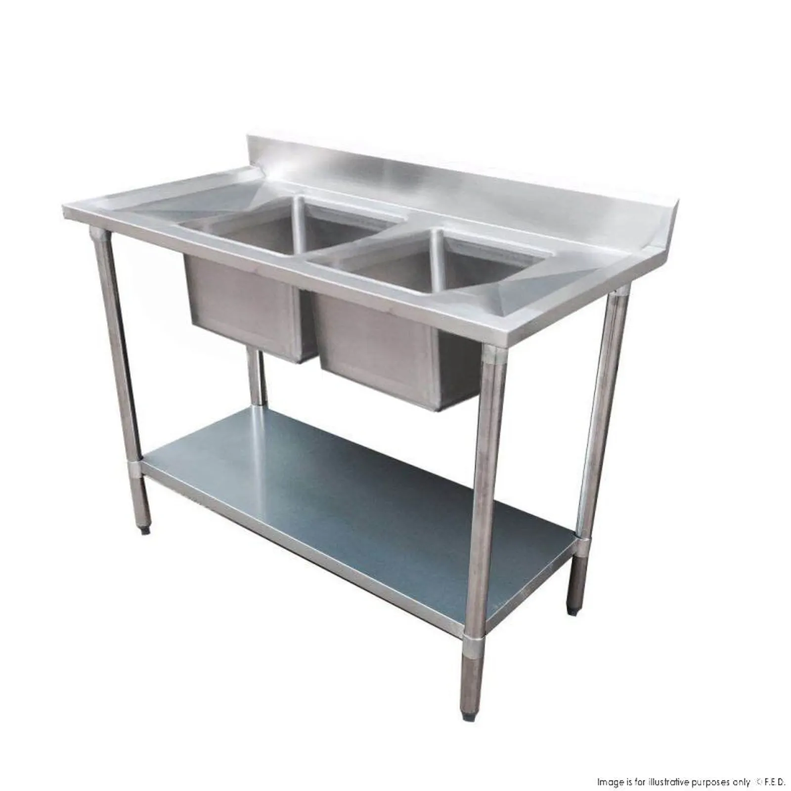 Modular Systems 1800-6-DSBC - Economic 304 Grade SS Centre Double Sink Bench 1800x600x900 with two 610x400x250 sinks