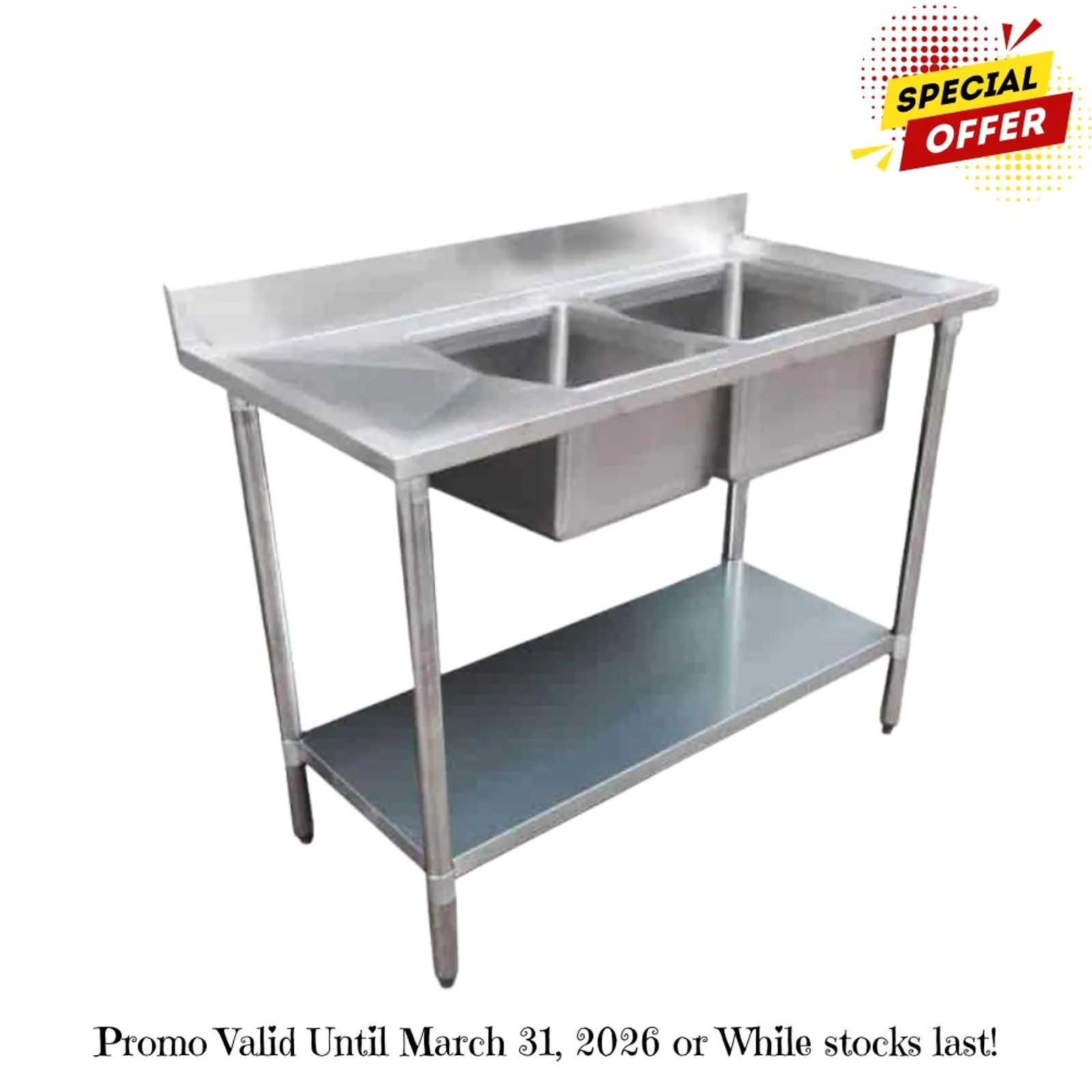 Modular Systems 1500-6-DSBR - Economic 304 Grade SS Right Double Sink Bench 1500x600x900 with 400 and 500x400x250 sinks