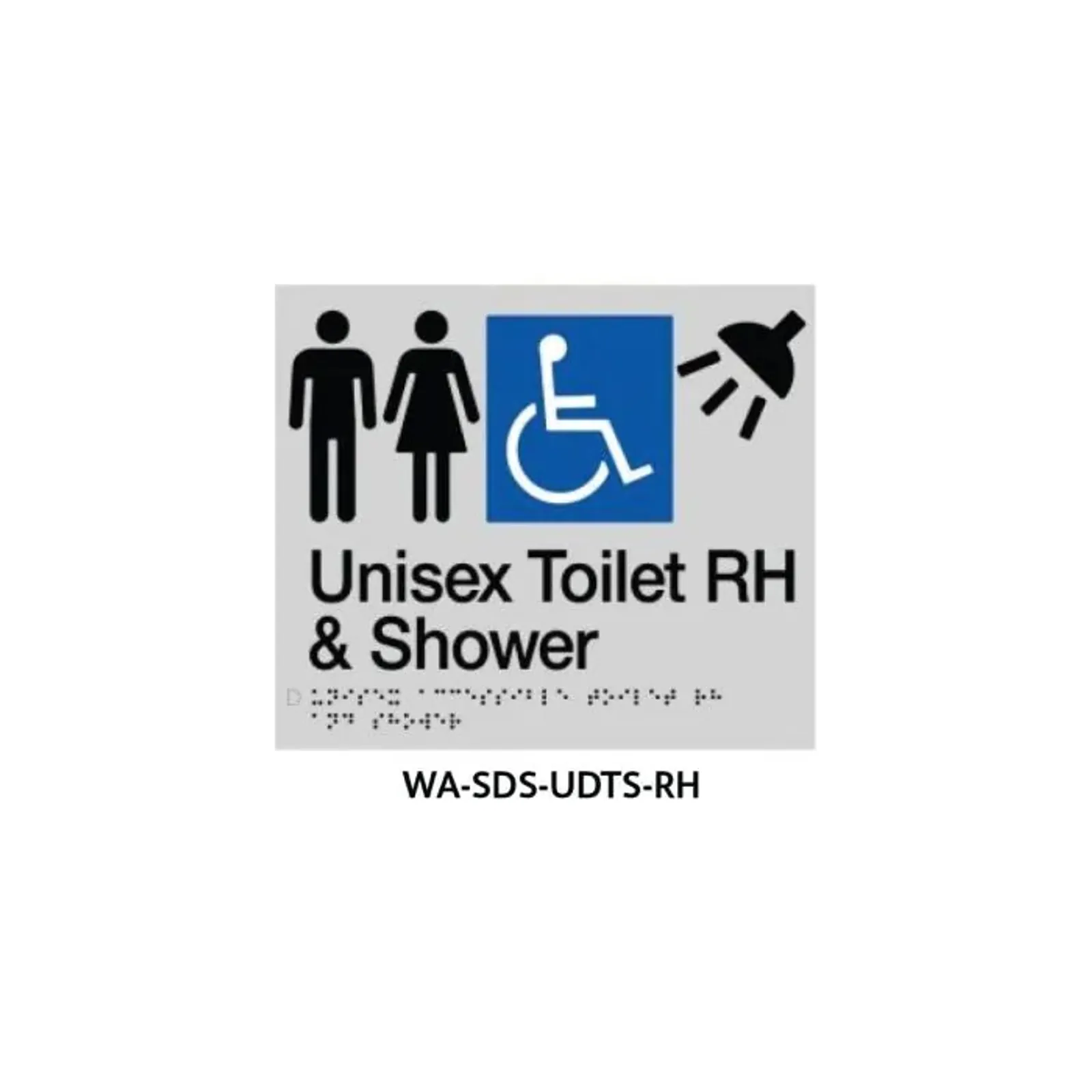 3Monkeez WA-SDS-UDTS-RH - Braille Sign Unisex Disabled Toilet and Shower RHS (Silver)