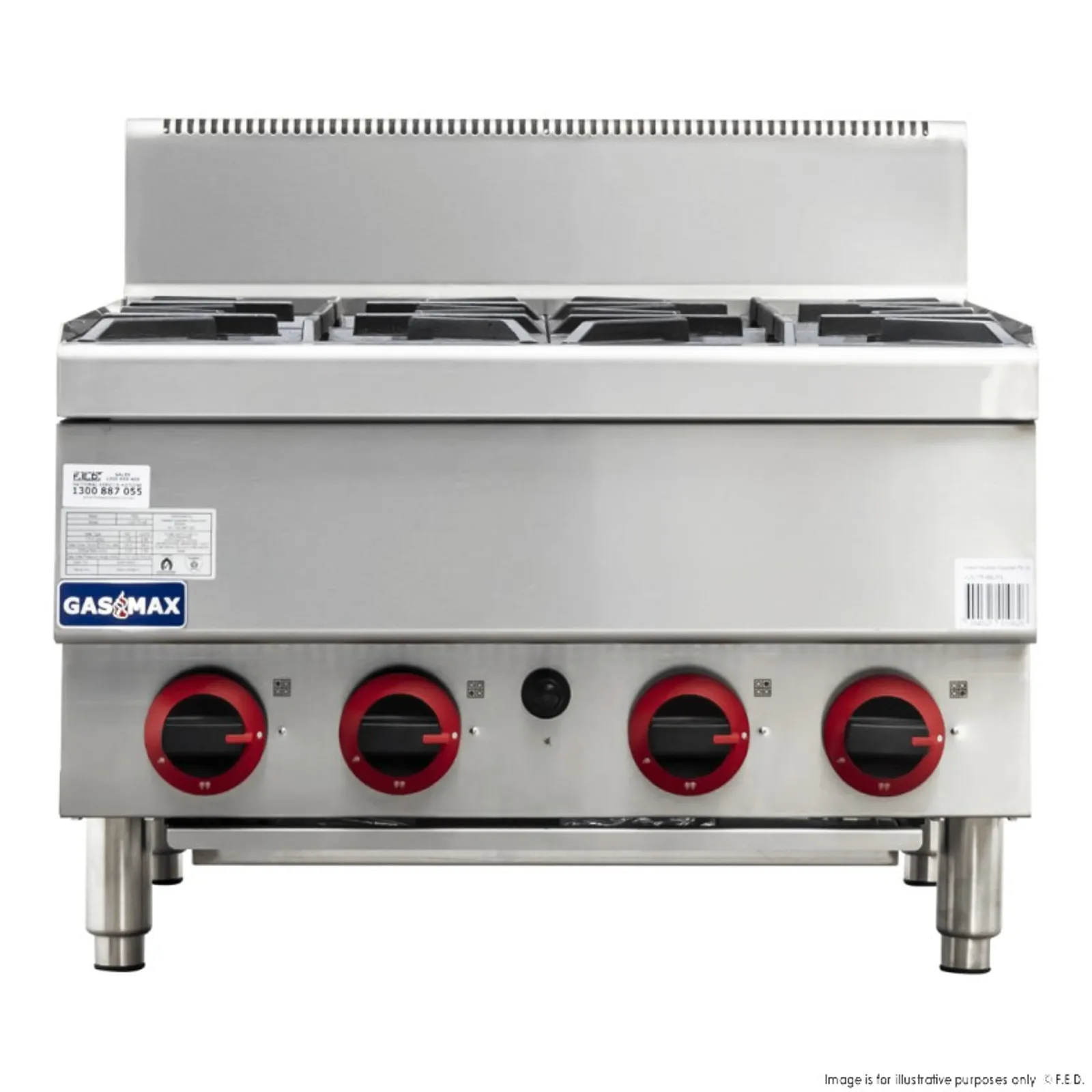 Gasmax JUS-TR-4B - Benchtop Natural Gas 4 Burner Cooktop w/ Splashback