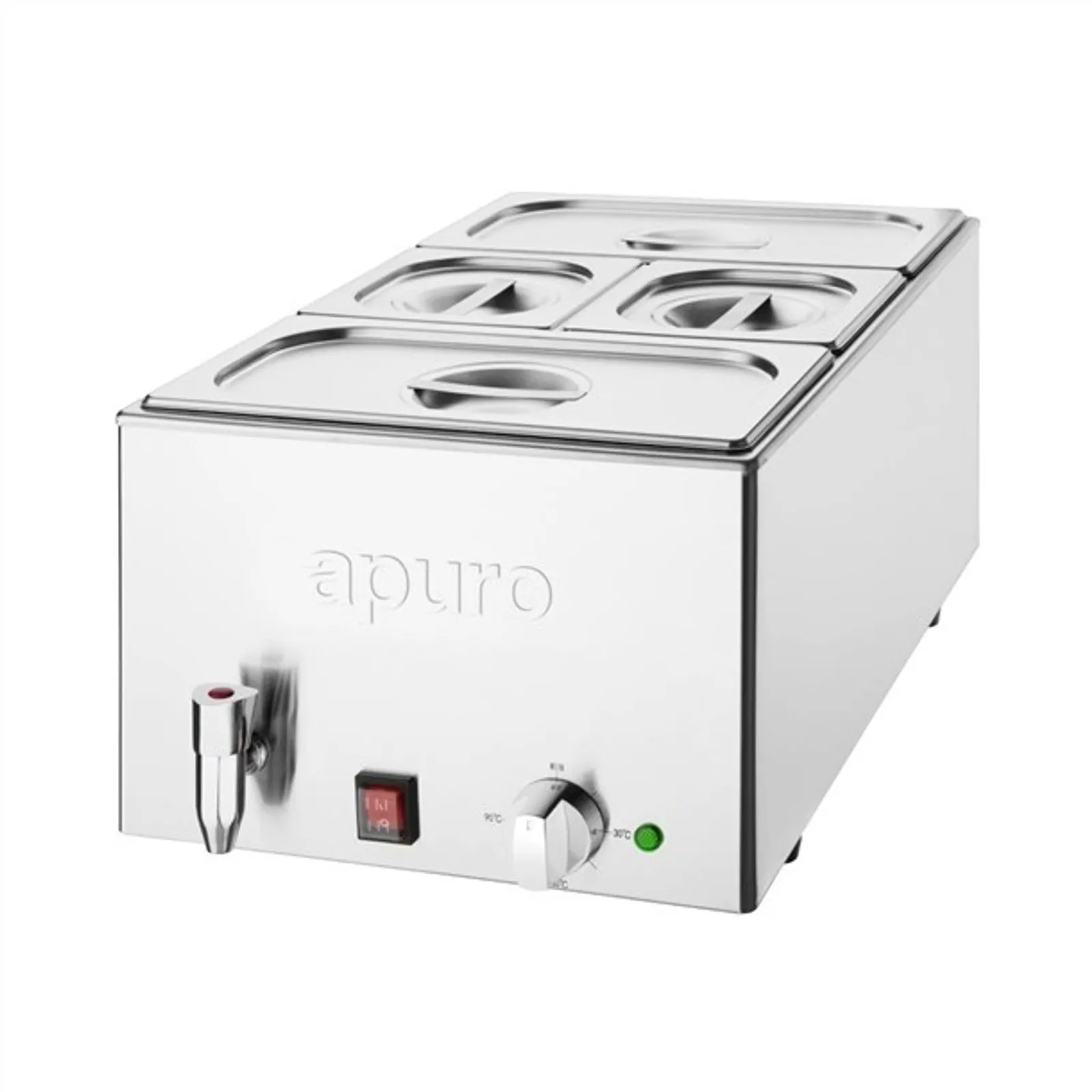 Apuro FT692-A - Bain-Marie with Tap & Pans 2x GN 1/3 2x GN 1/6