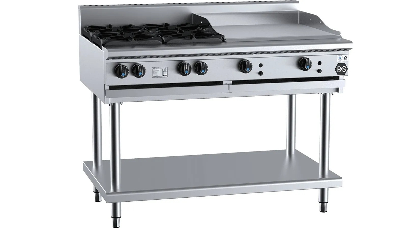 B&S BLACK BT-SB4-GRP6 Combination 4 Open Burners 600mm Grill Plate