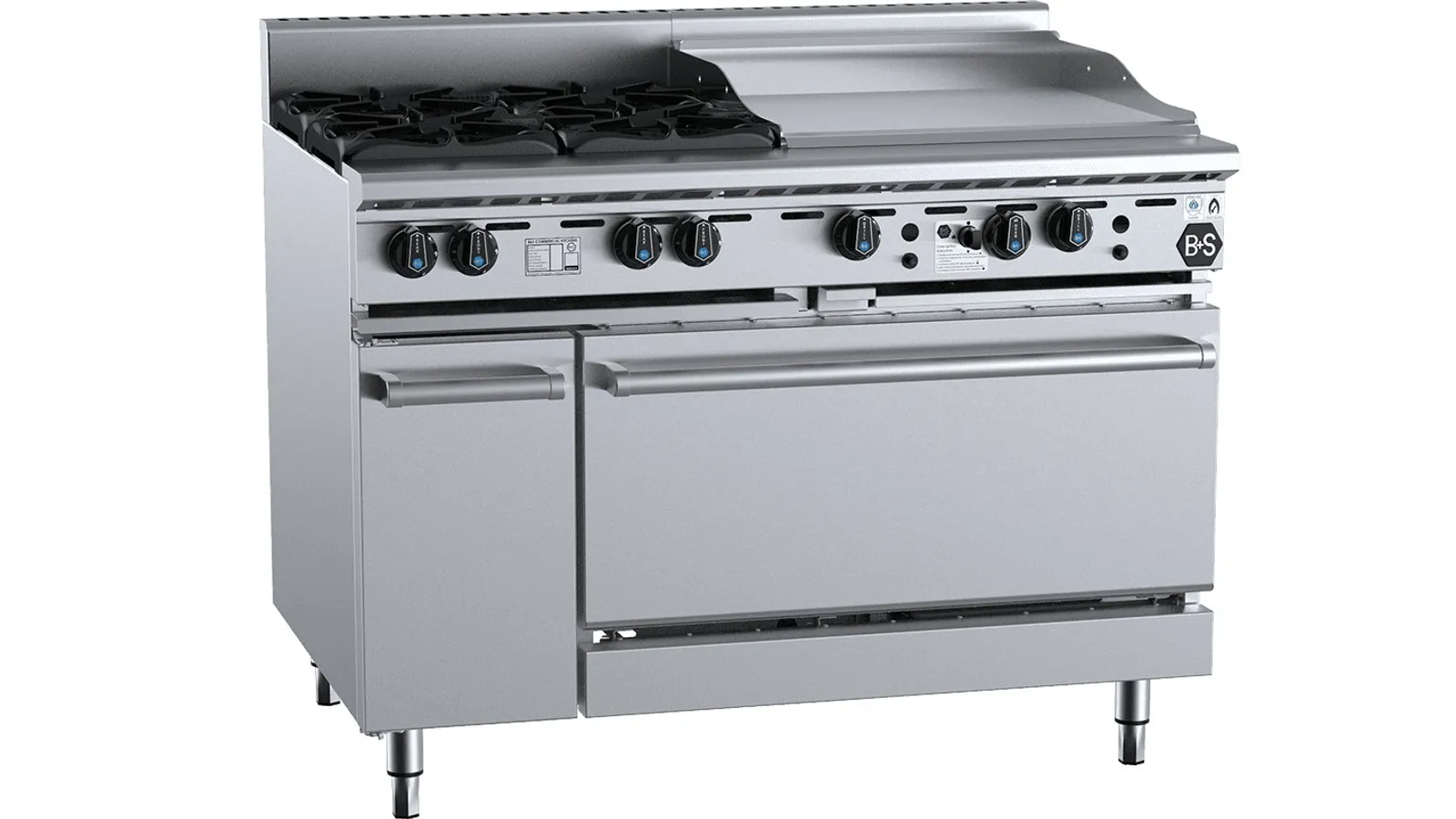 B&S BLACK OV-SB4-GRP6 Oven With 4 Open Burner 600mm Grill Plate