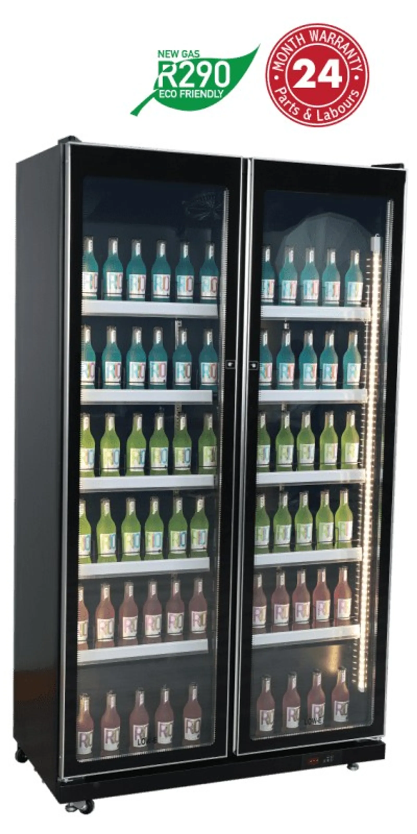 Exquisite DC700 - 2 Glass Doors Upright Display Fridge - Black Colour