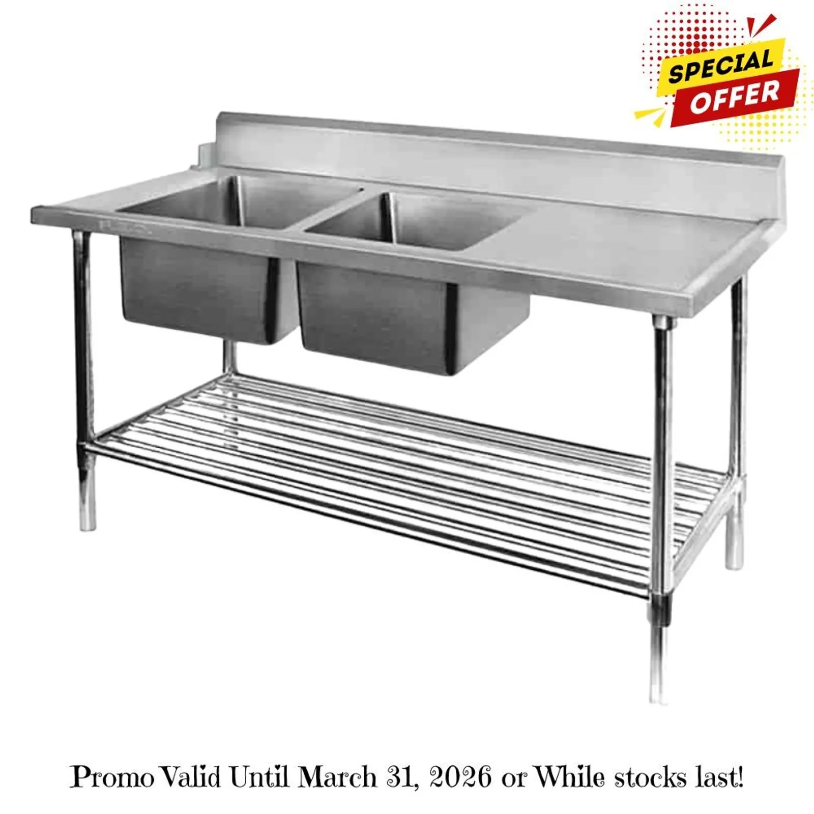Modular Systems DSBD7-1500L/A - Left Inlet Double Sink Dishwasher Bench