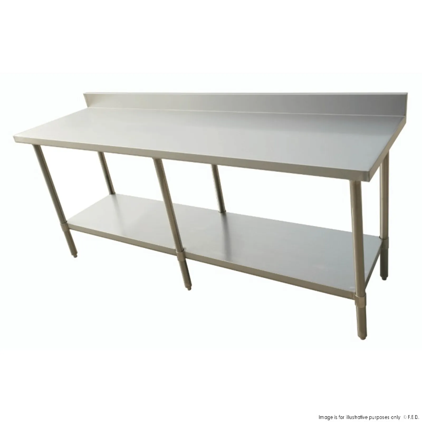 Modular Systems 2100-7-WBB - Economic 304 Grade Stainless Steel Table with splashback 2100x700x900 - 6 legs