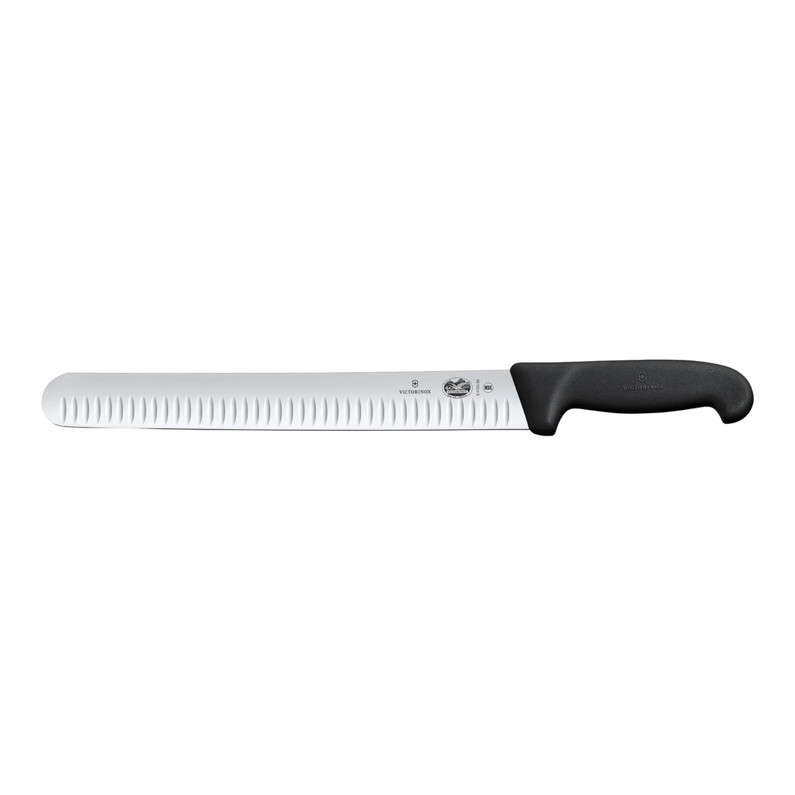 Victorinox 5.4723.30 - Salmon Knife, 30cm Flexible Round Tip Blade, Fibrox - Black