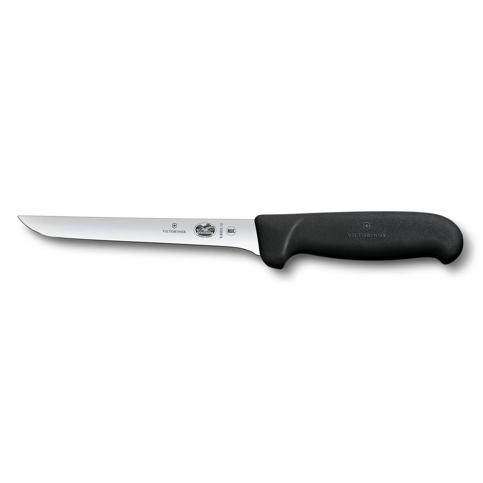Victorinox 5.6203.15 - Boning Knife, 15cm Straight, Ext Narrow, Fibrox - Black
