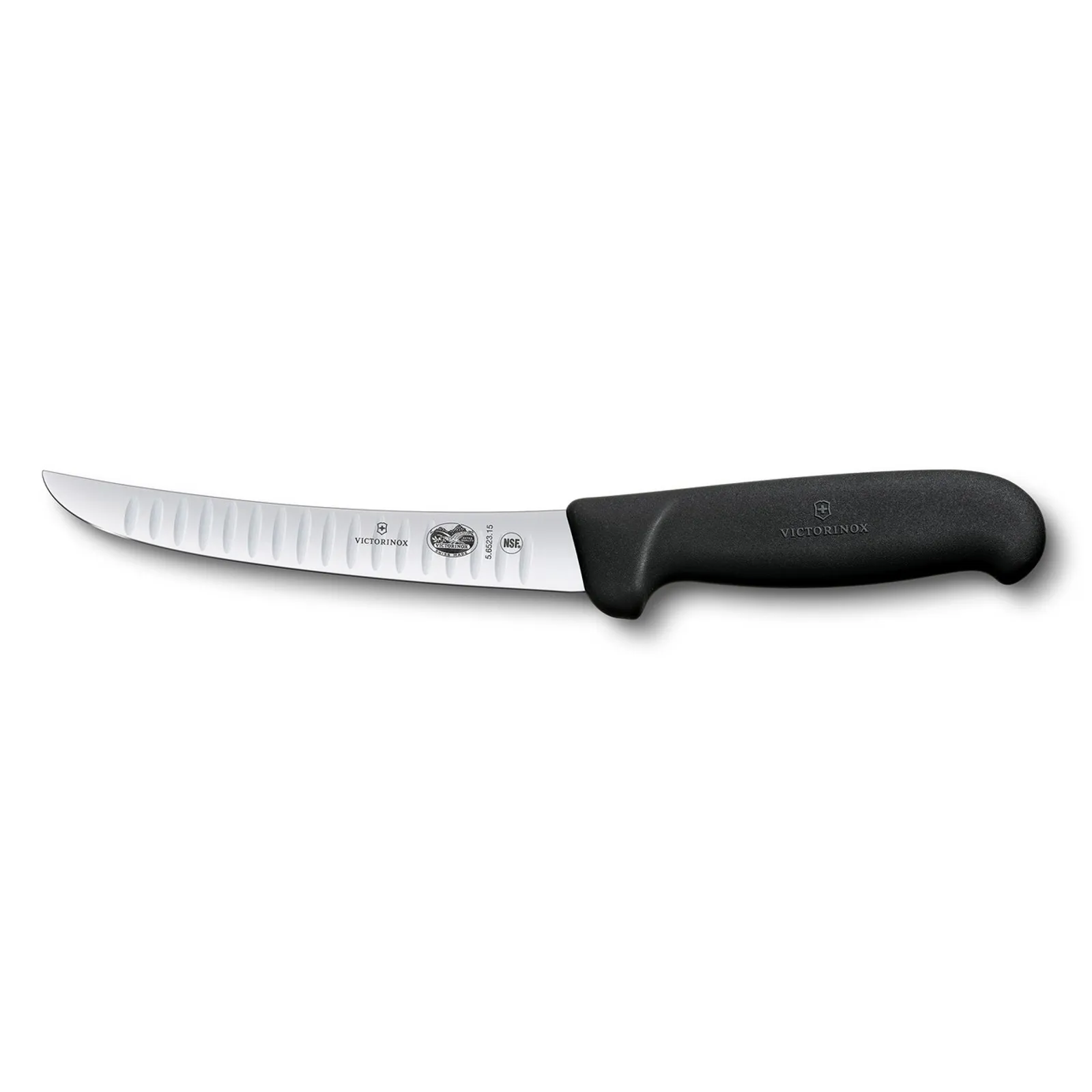 Victorinox 5.6523.15 - Boning Knife, 15cm Curved Fluted Blade, Fibrox - Black