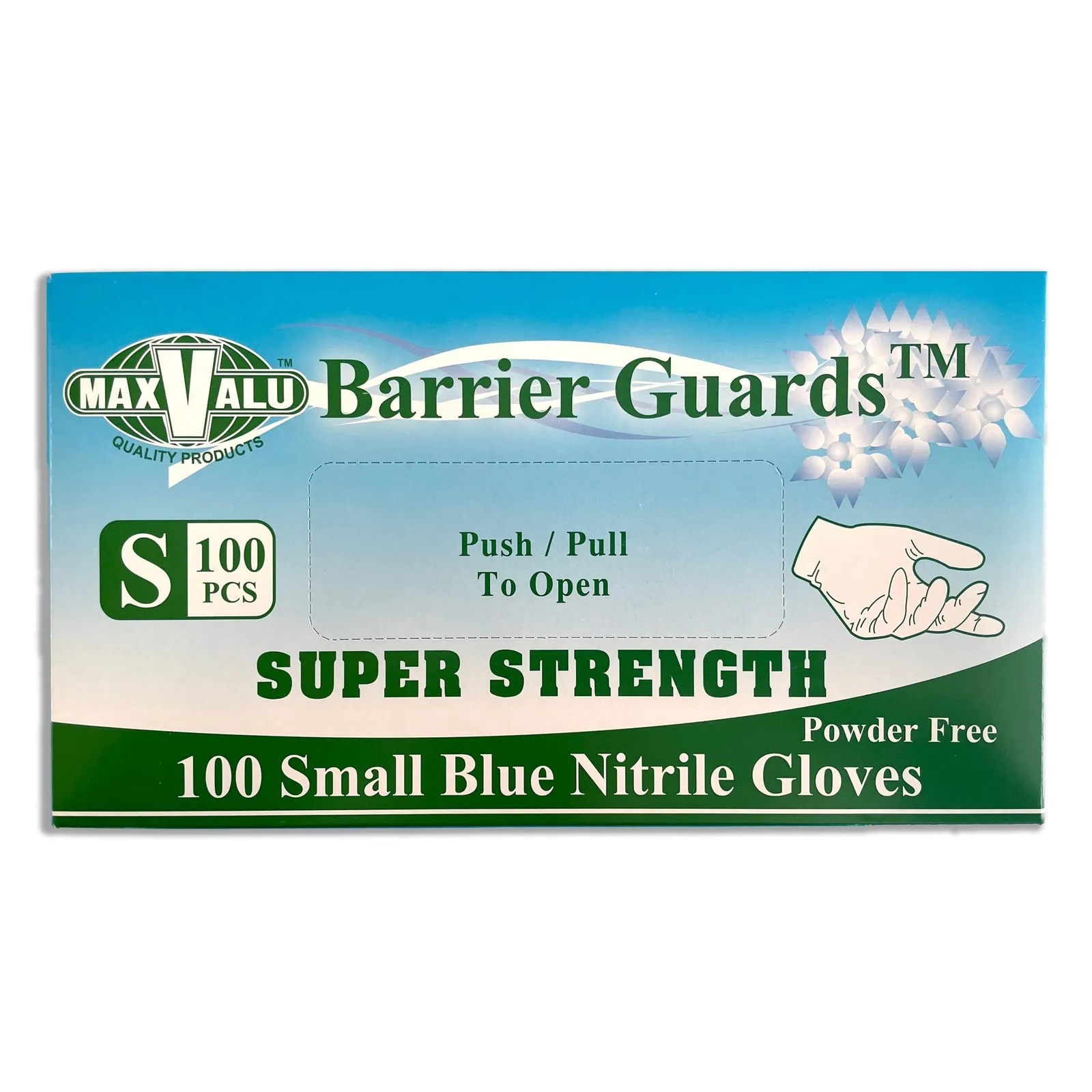 MaxValu GLOSS - Super Strength Blue Nitrile Gloves - Small, Box of 100