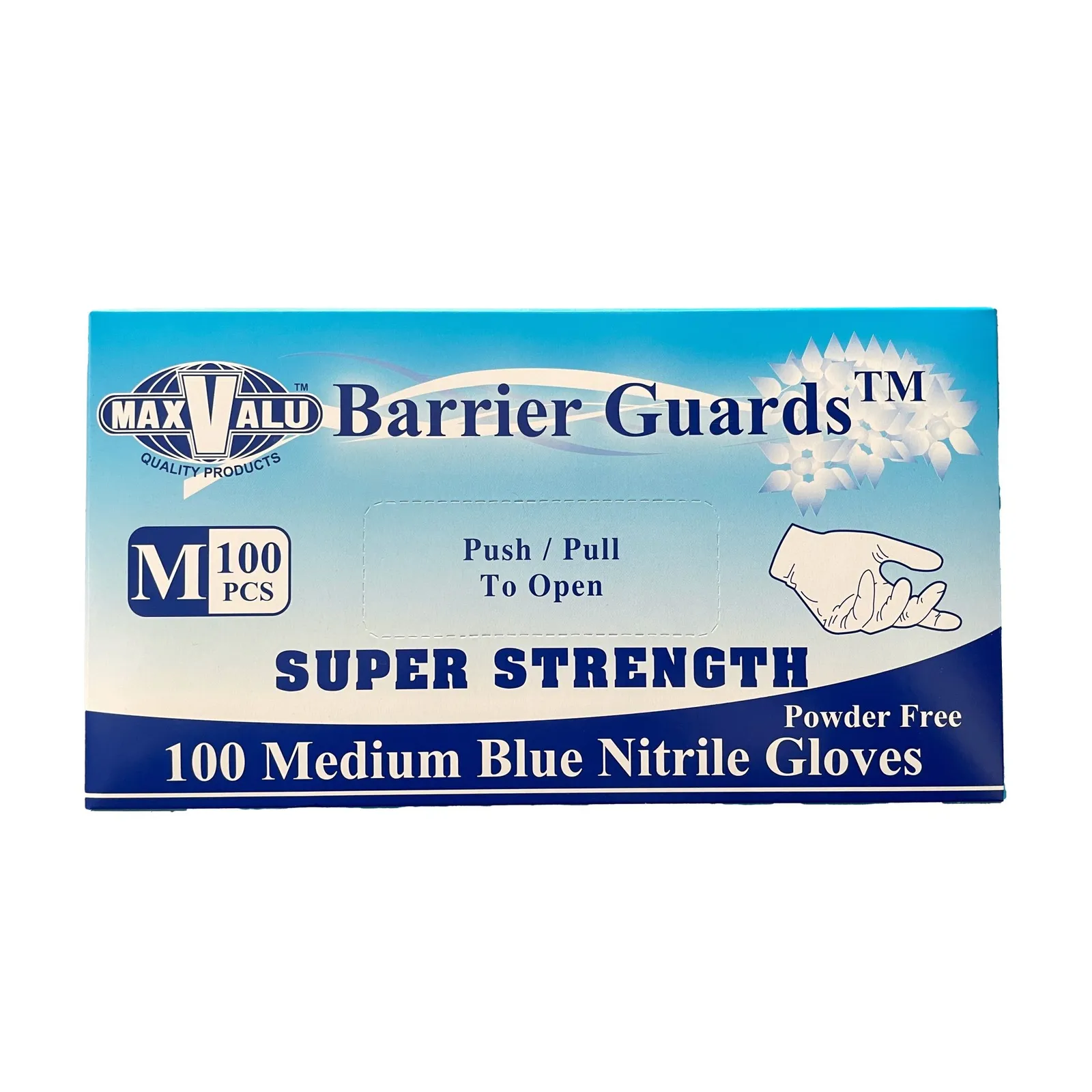 MaxValu GLOSM - Super Strength Blue Nitrile Gloves - Medium, Box of 100
