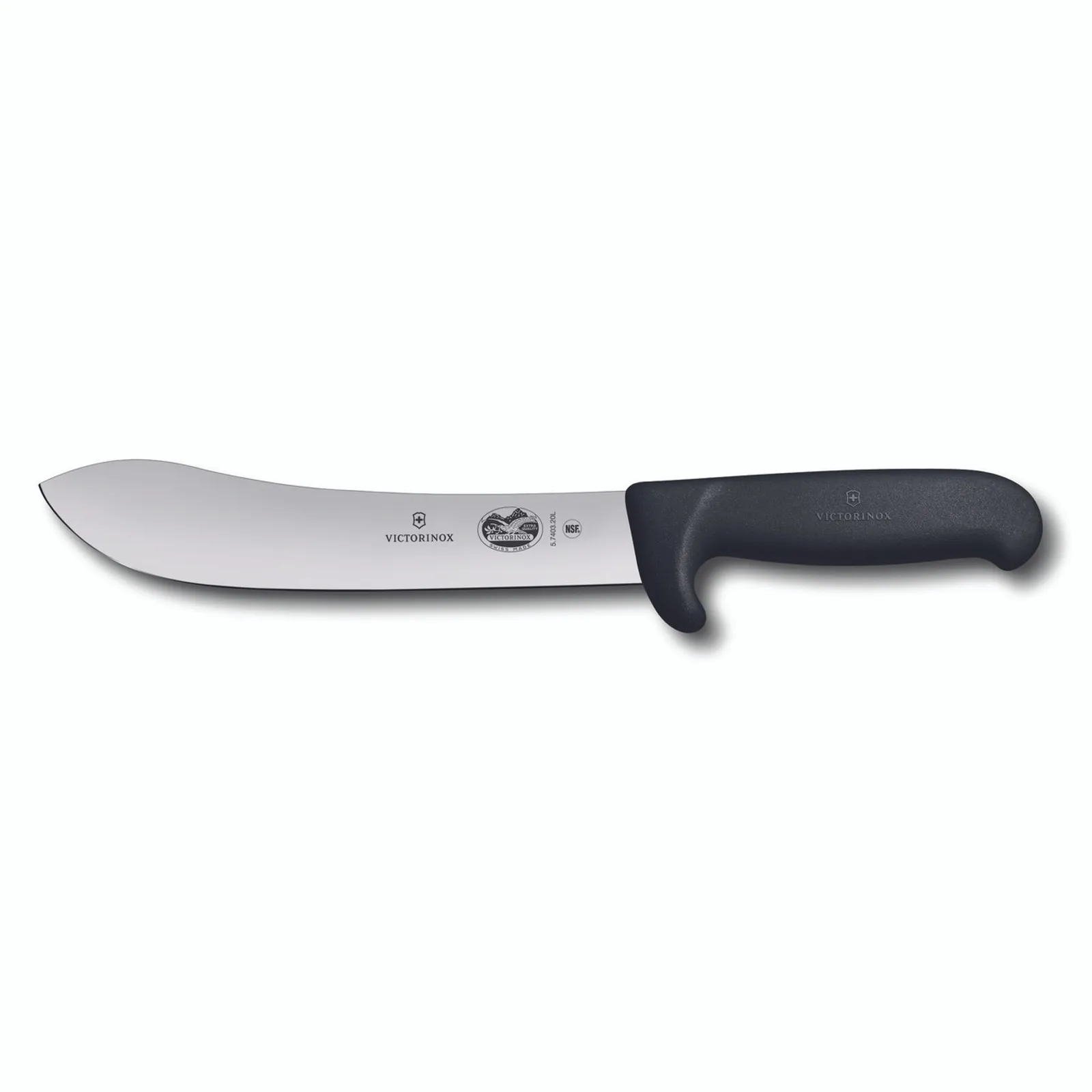 Victorinox 5.7403.20L - Butchers Knife, 20cm Safety Nose, Wide Tip Blade, Fibrox - Black