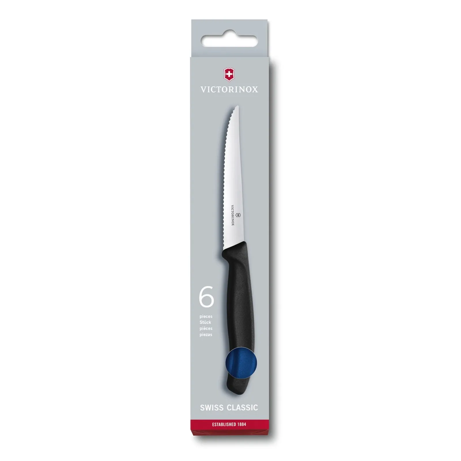 Victorinox 6.7232.6 - Steak Knife, 11cm Wavy Edge Pointed 6 pc, Gift Set, Blue