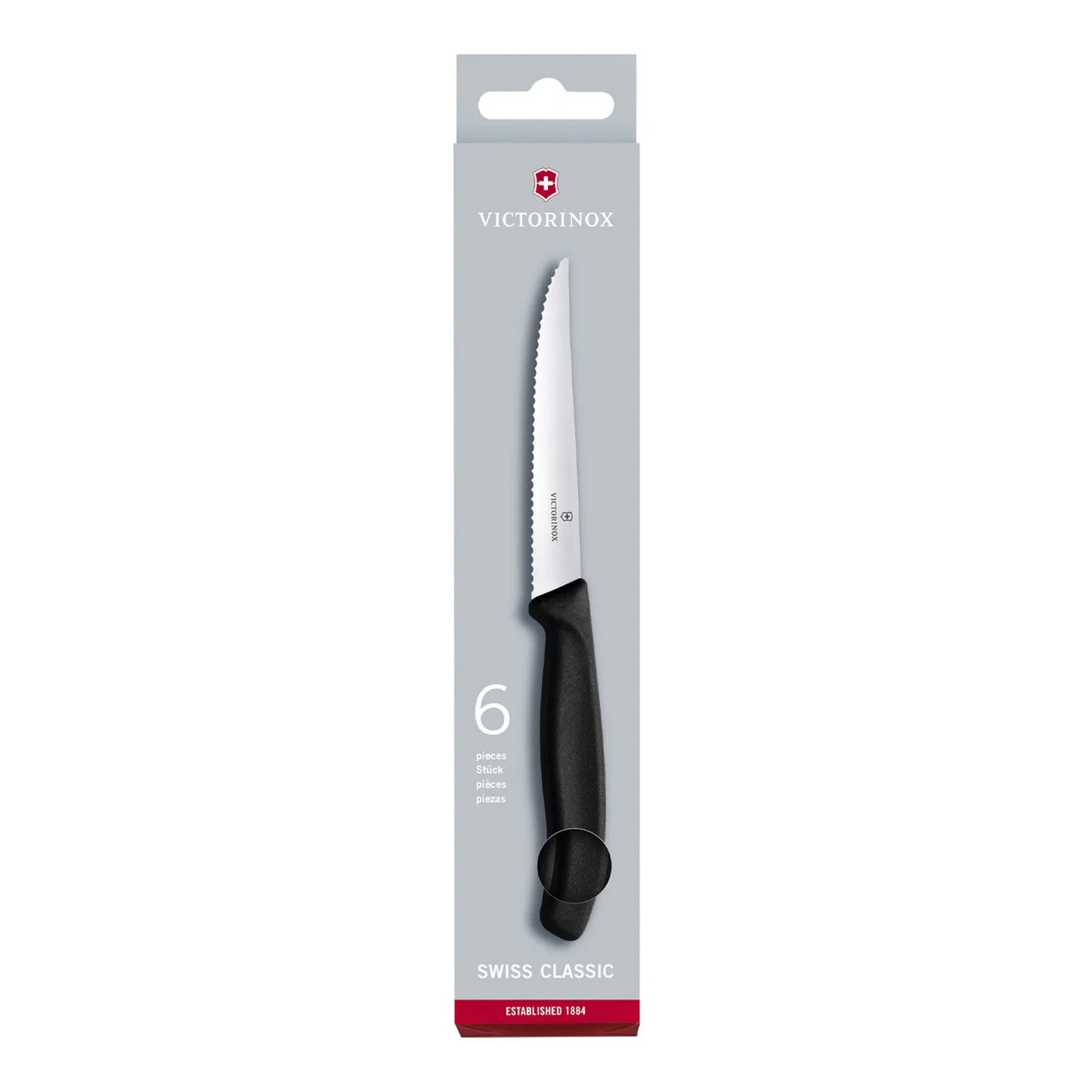 Victorinox 6.7233.6 - Steak Knife, 11cm Wavy Edge Pointed 6 pc, Gift Set, Black