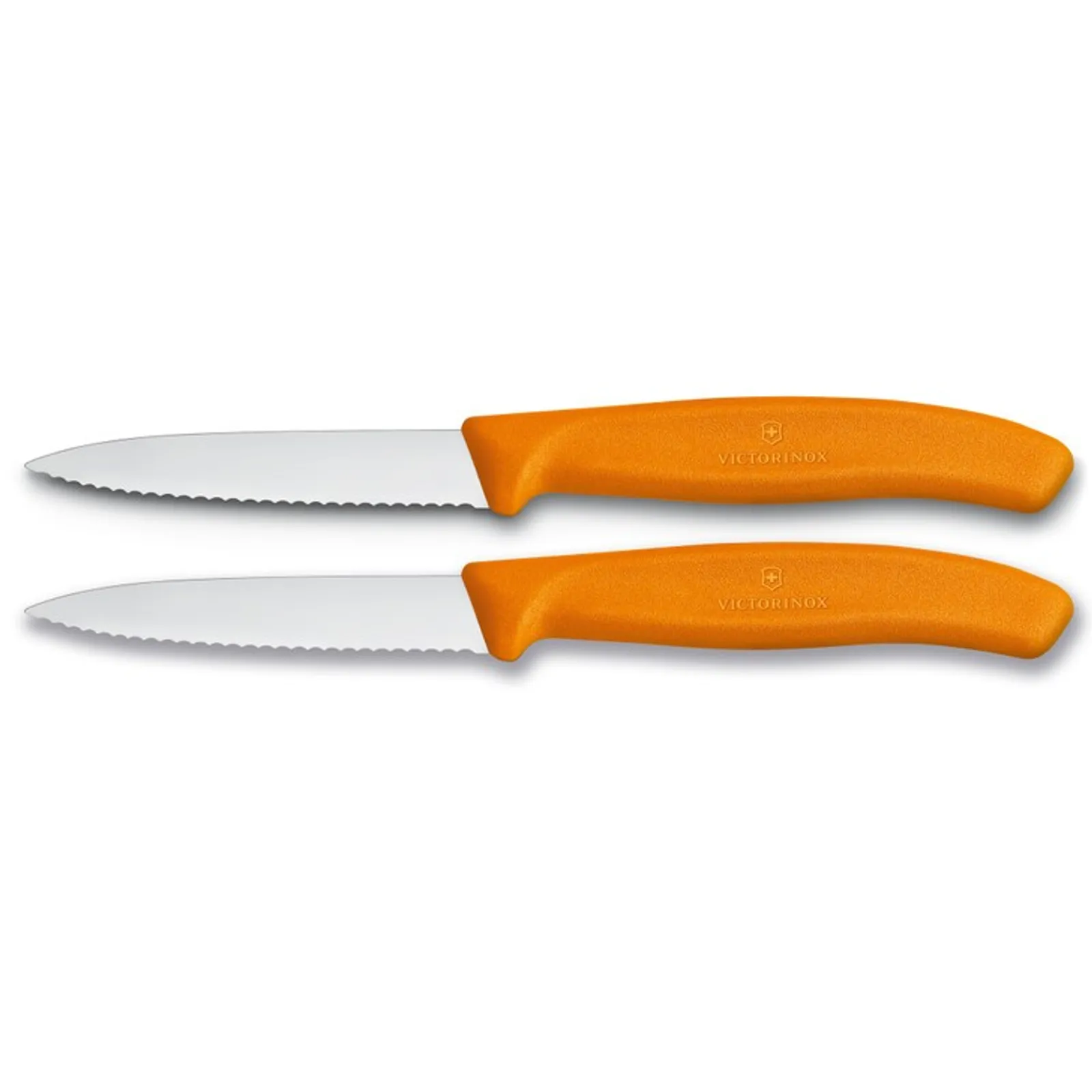 Victorinox 6.7636.L119B - Paring Knife, 8 cm Pointed Tip, Wavy Edge, 2 pc Set, Classic Orange