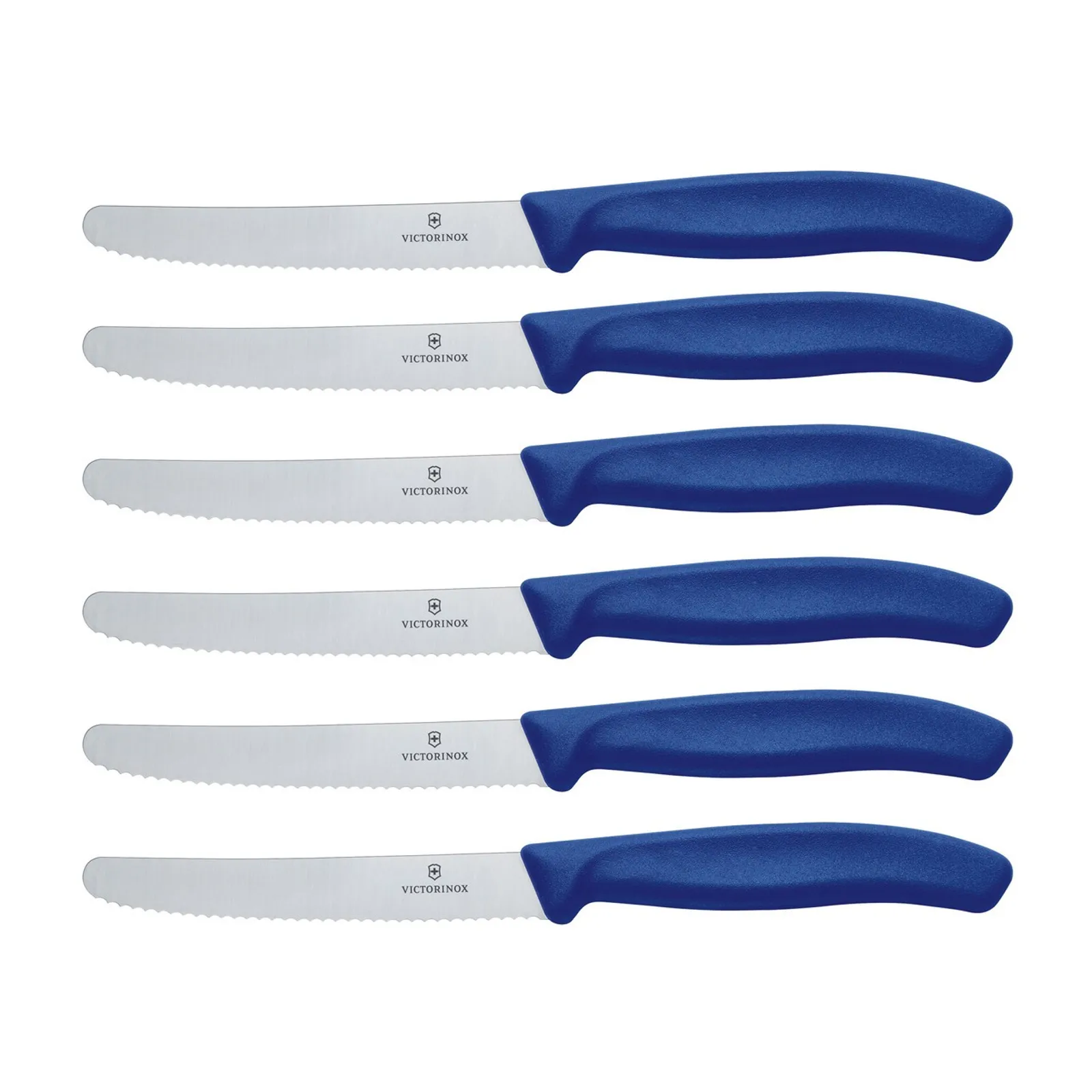 Victorinox 6.7832.6 - Steak & Tomato Knife, 11cm Round Tip, Wavy Edge, 6 pc Set Classic Blue