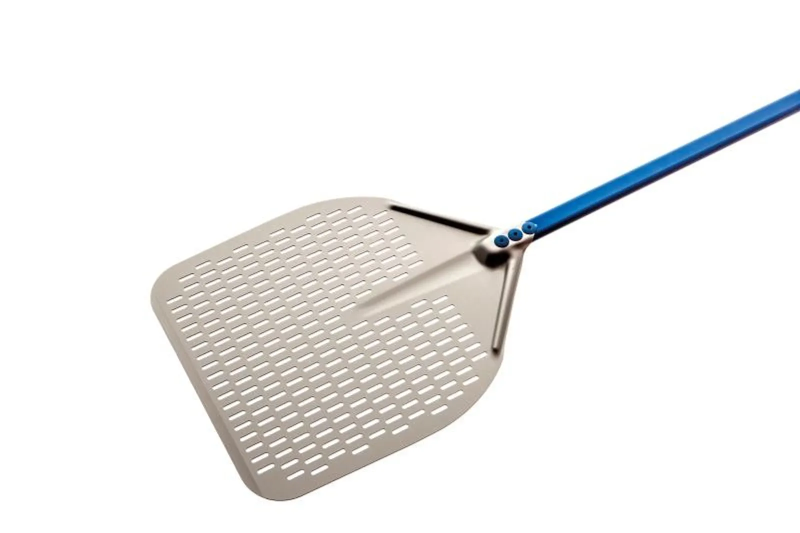 GI Metal A-37RF/120 - Azzurra 36cm Anodized Aluminum Perforated Pizza Peel with 120cm Handle
